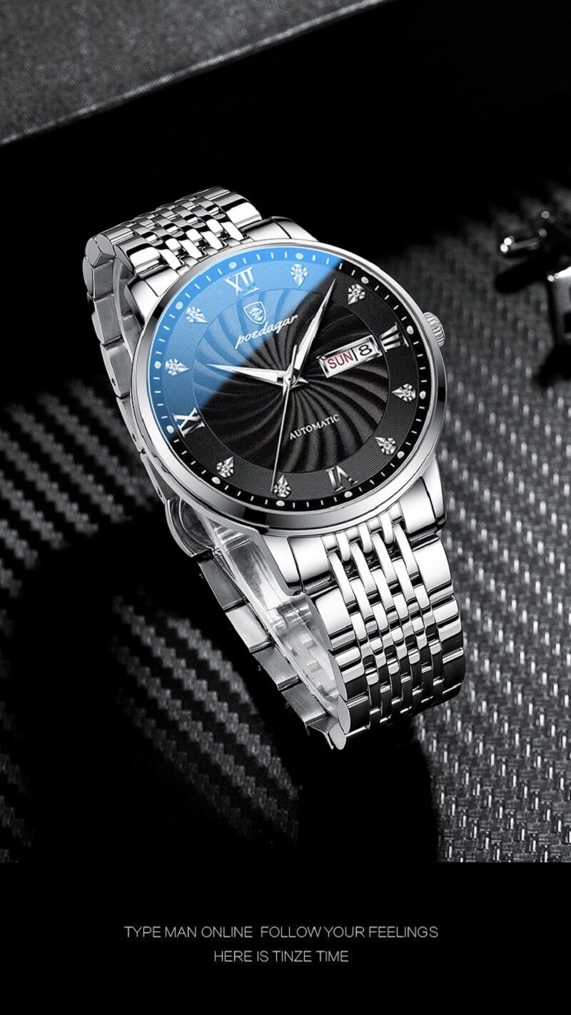 Watch Men Stainless Steel Waterproof Luminous Watches Men Quartz Wristwatch +BOX
