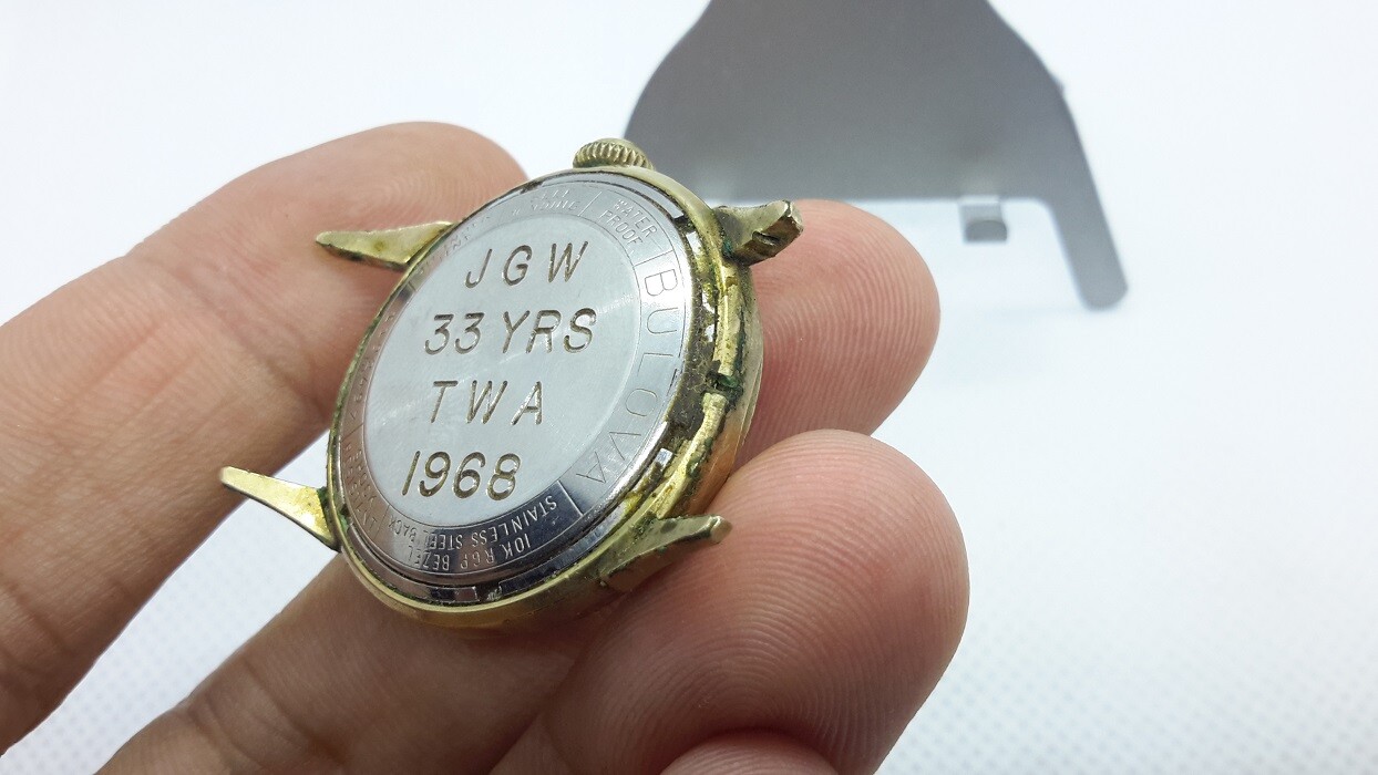 1960s BULOVA SELF WINDING MENS WATCH. M5. 33 years TWA Service