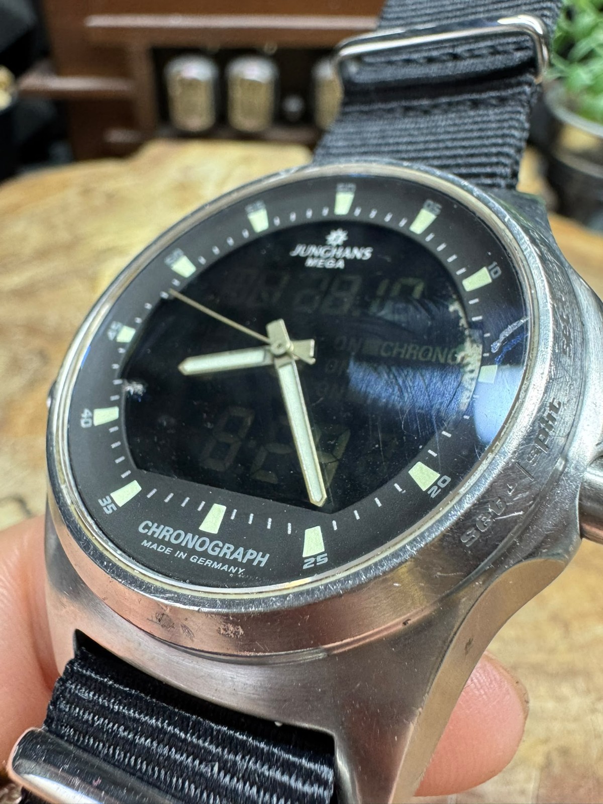 Vintage Junghans Mega Chronograph Radio Controlled Alarm Timer Watch Germany 44m