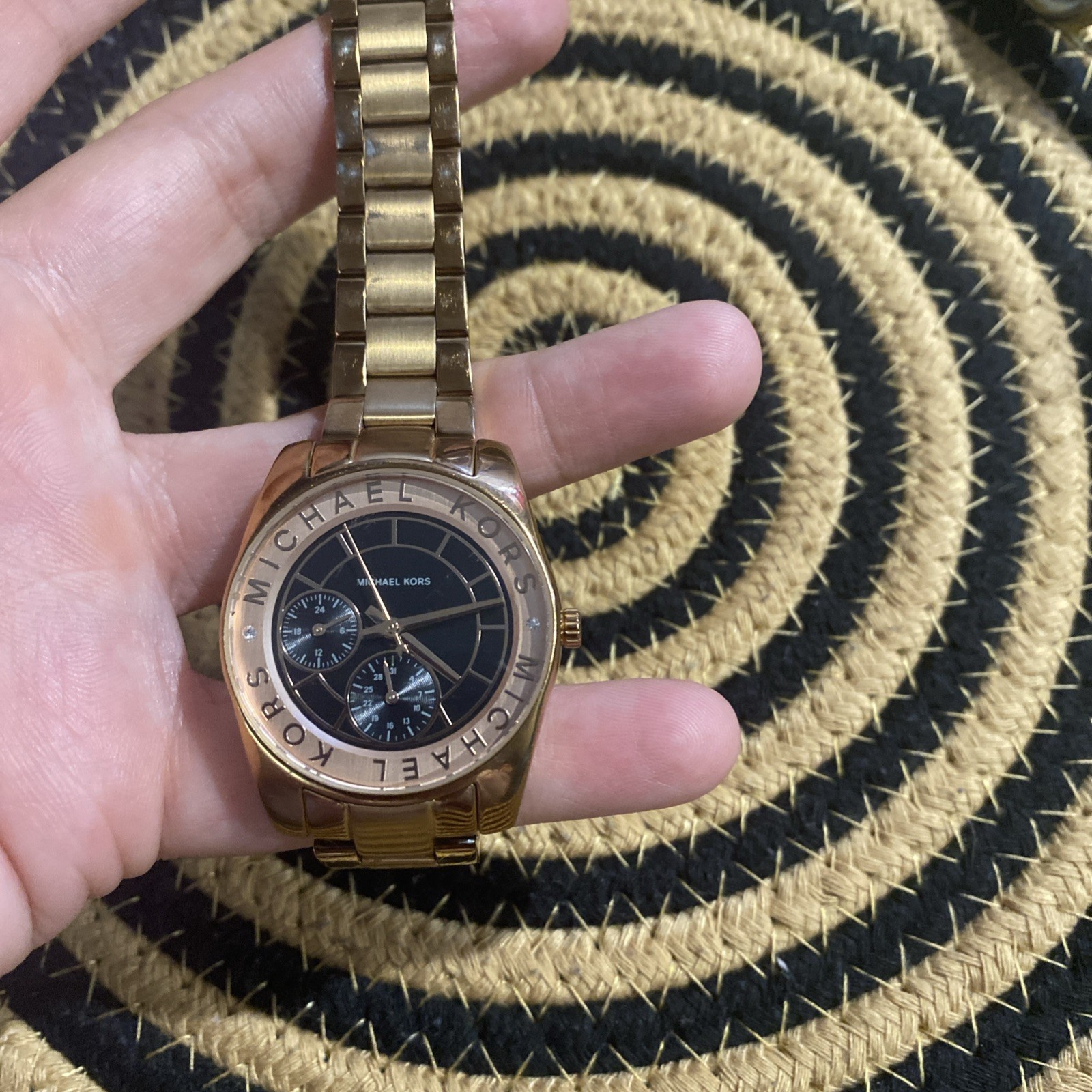 Michael Kors MK6234 Ryland Black Date Dial Rose Gold ColorSteel Band Women Watch