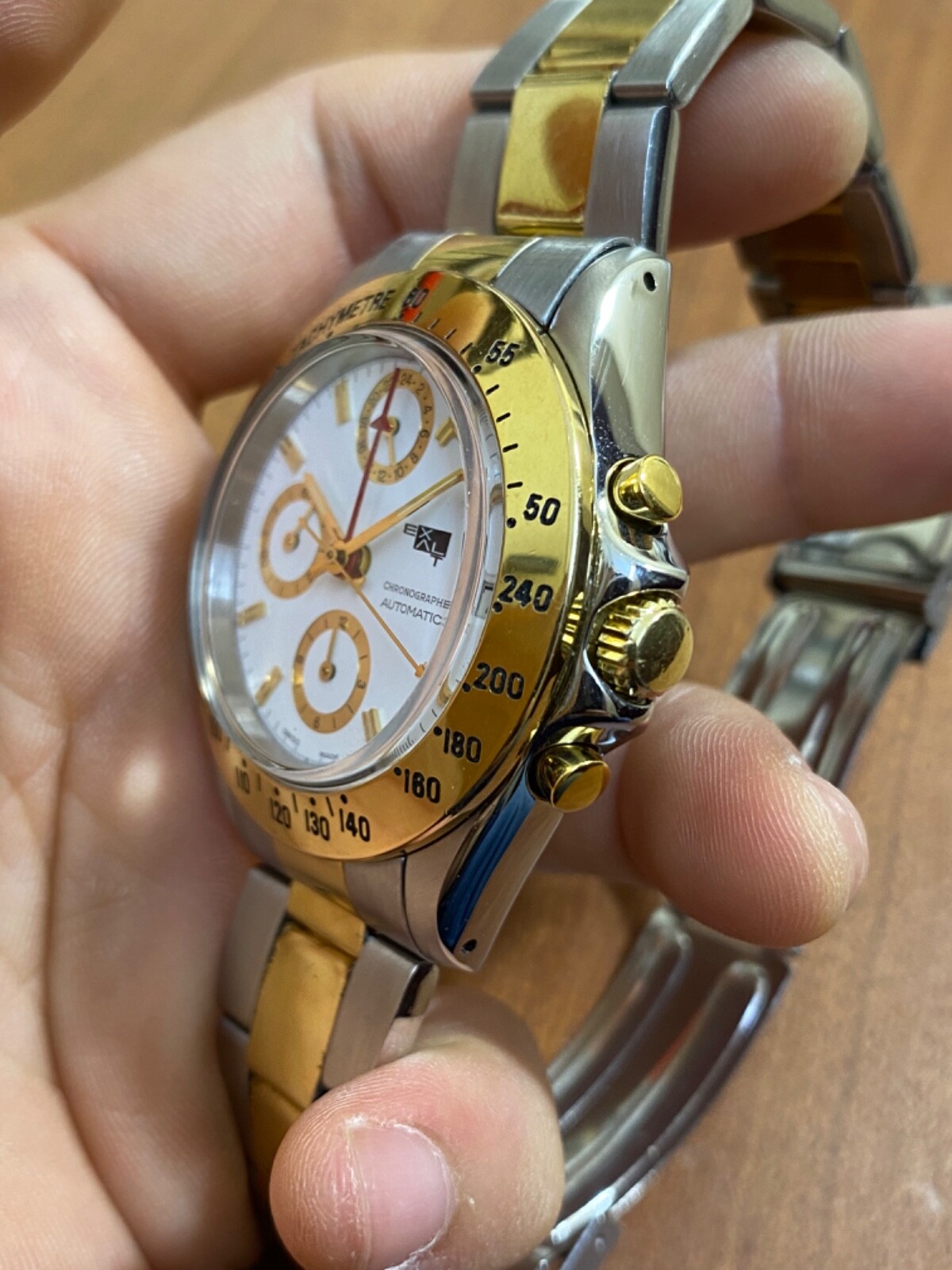 vintage EXALT watch Chronograph Lemania 5100 Automatic Date Demi PLS READ