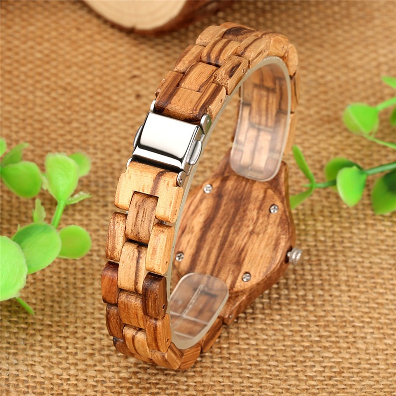 Mutil Color Dial Natural Wood Watch Folding Clasp Wristwatch Gift Idea For Women