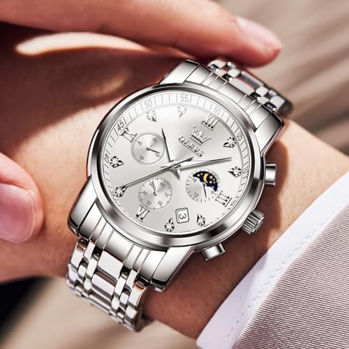 Watch for Men Diamond Business Dress Analog Quartz Silver watches silver 58