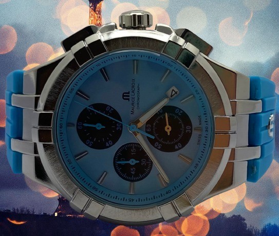 Luxury Maurice Lacroix Chrono-Date Sky-Blue Dial Quartz Refurbished Wristwatch