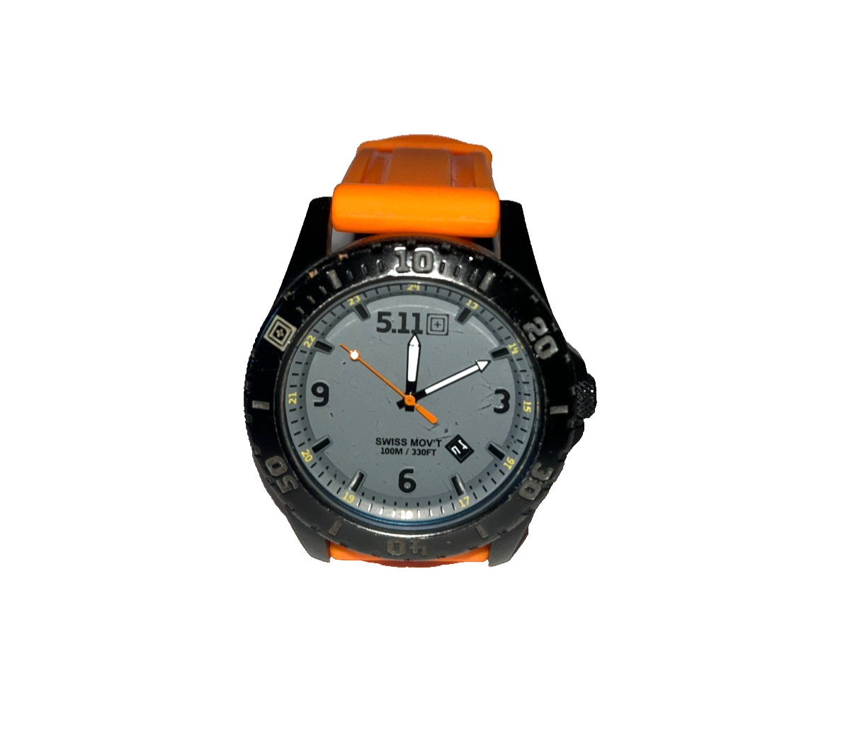 5.11 Analog Mens Sports Wristwatch Gray Dial Orange Band Stainless Steel 50133