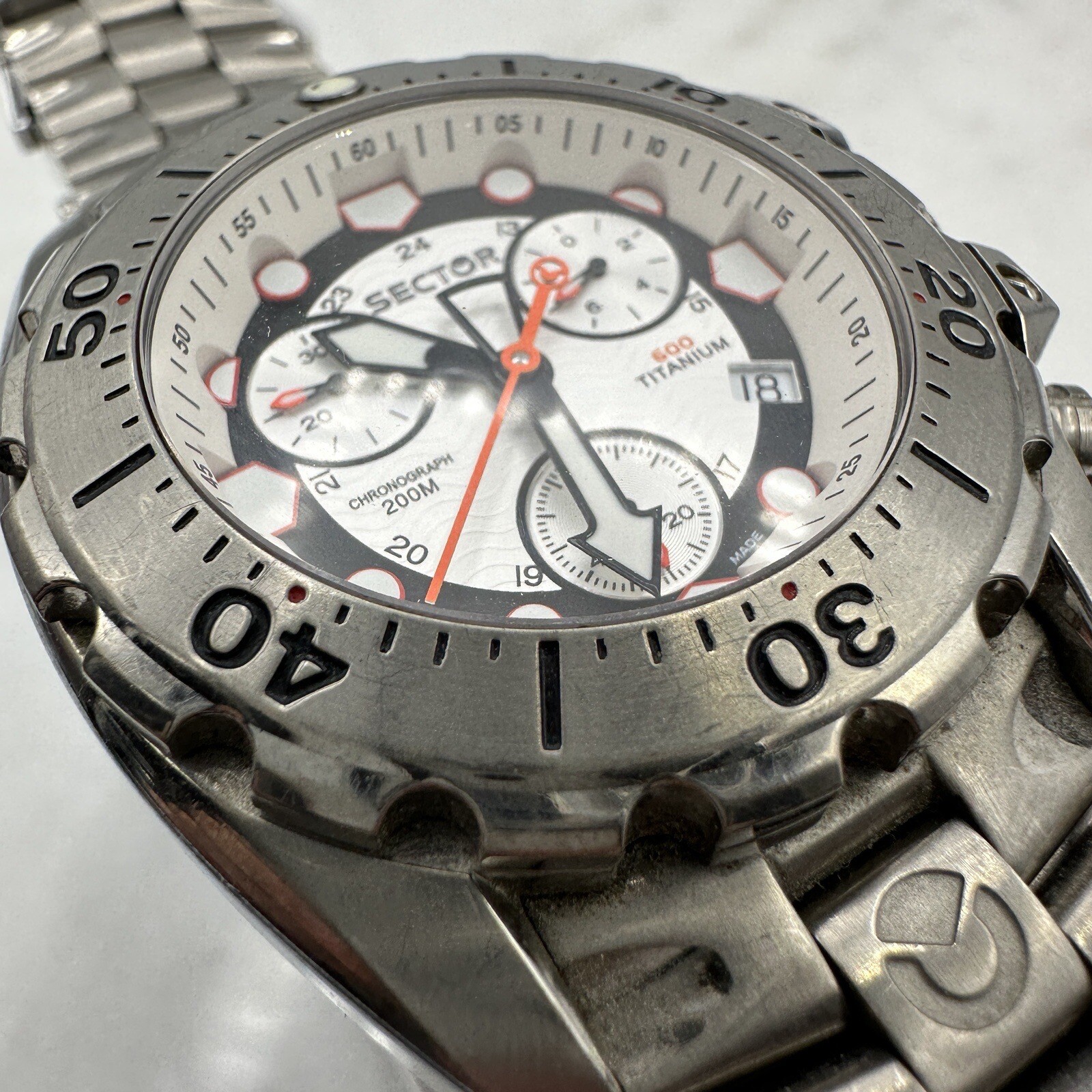 Sector Diver 600 G. Chronograph 200M Titanium 44mm, Wrist Sz. 6.5” Working, READ