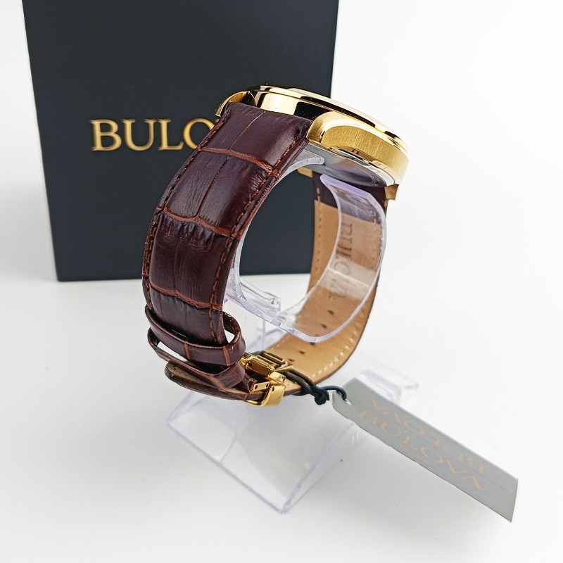 Bulova Wilton 97B169 White Dial Brown Leather Men’s Quartz Watch 46.5mm New