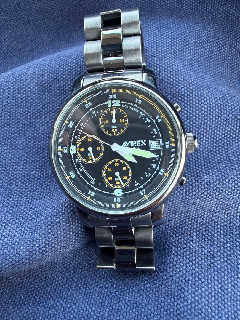 AVIREX Chronograph Black Dial Stainless Steel Watch Dead Battery Junk