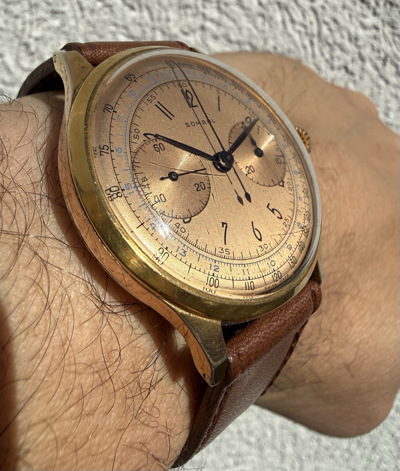 Vintage 1940s Sombol Chronograph Landeron Blue Telemeter Tachymeter Watch