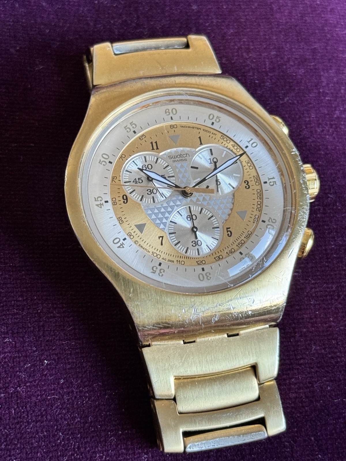 SWATCH WATCH YOG100G THE GOLDEN CHEST IRONY CHRONOGRAPH 2007 NOT WORKING RARE