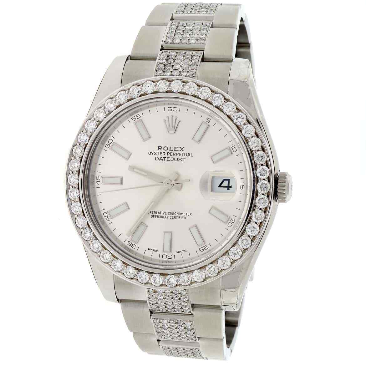 Rolex Datejust II 41mm 6.1CT Diamond Bezel/Bracelet/Factory Silver Dial Watch