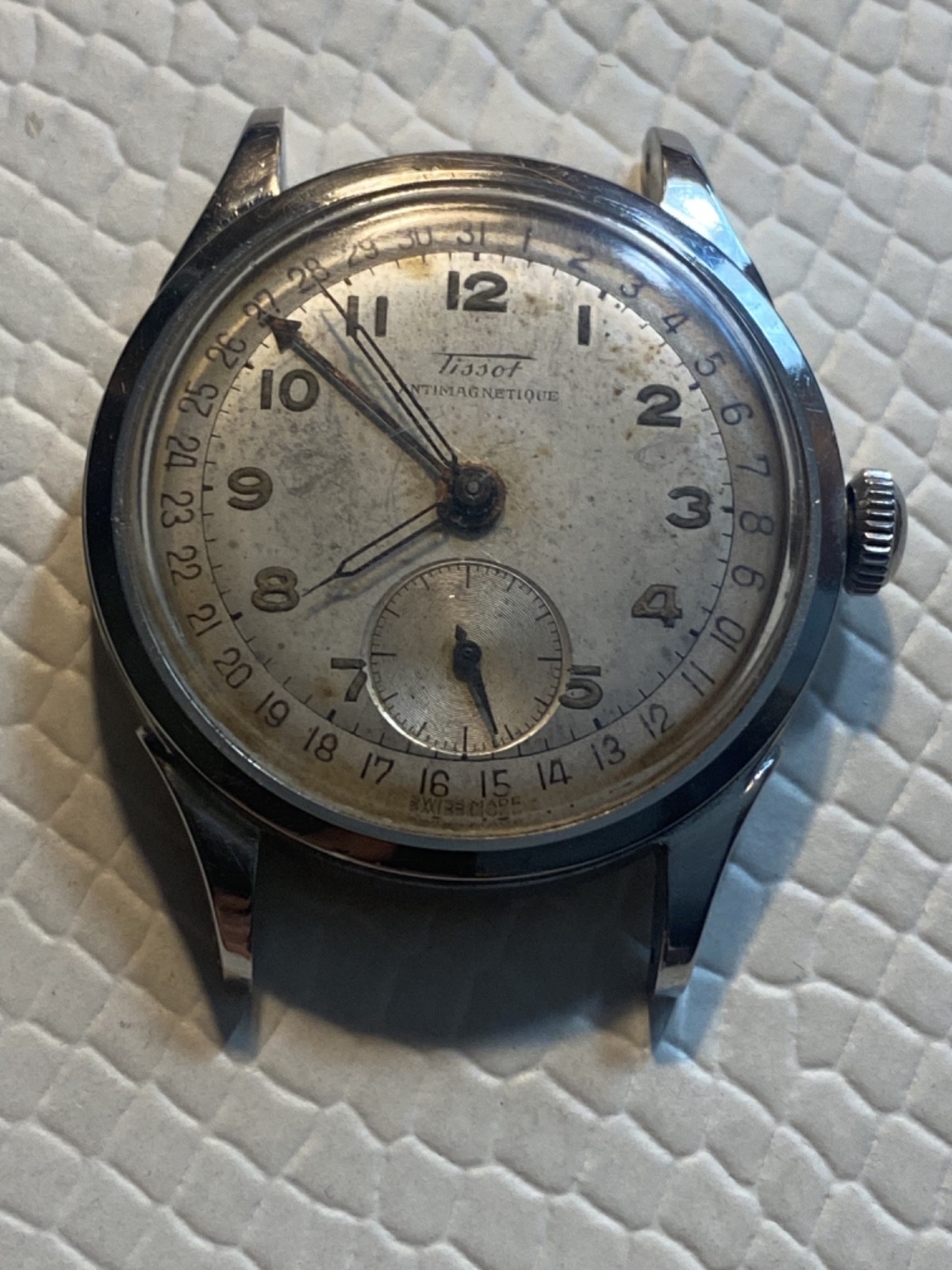 A 1949 35mm ALL Original Steel Tissot “Pointer Date” w/famous Cal., 27 Movement!