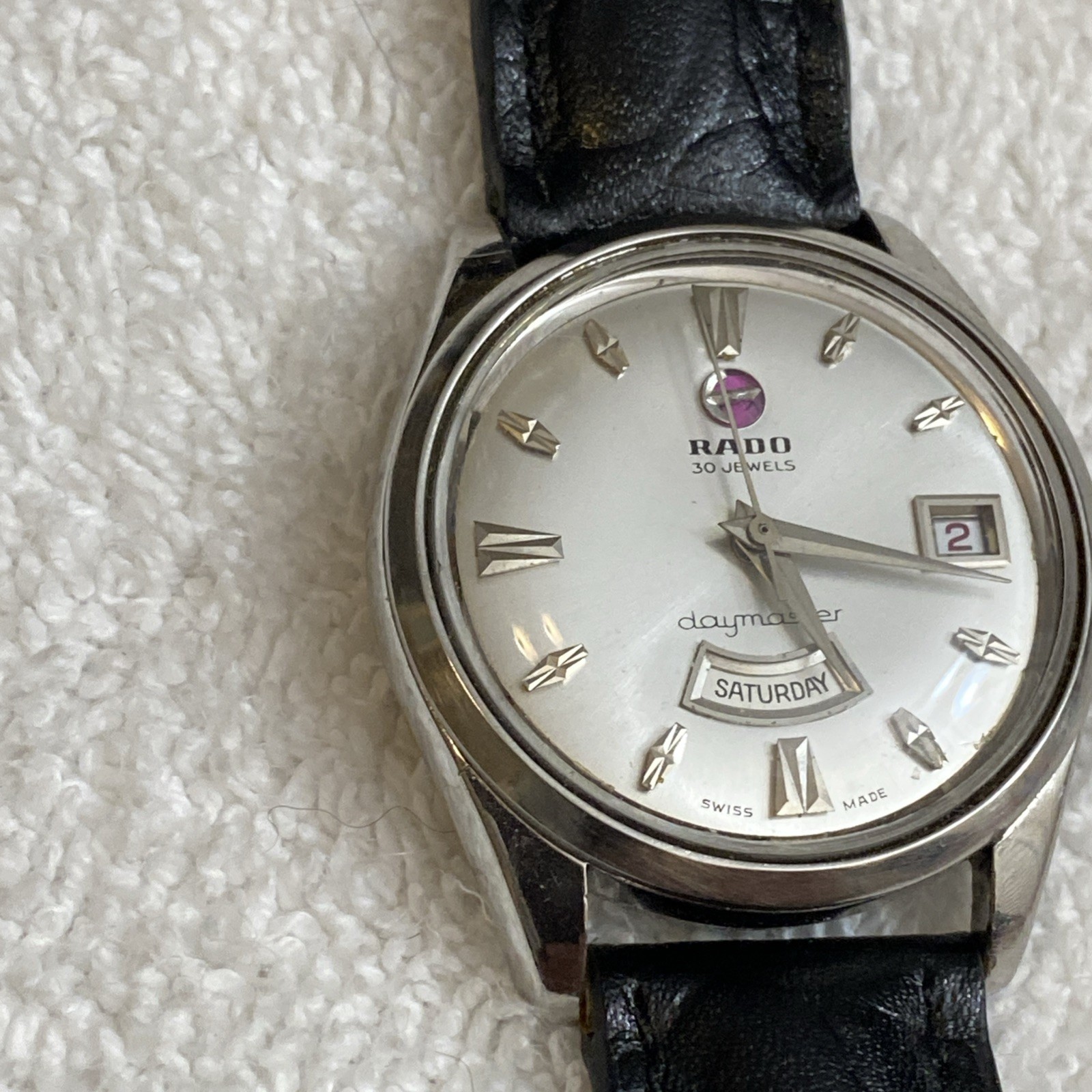 ***Vintage Rare Swiss Rado Men Wristwatch Daymaster 30 Stainless Steel Date Days