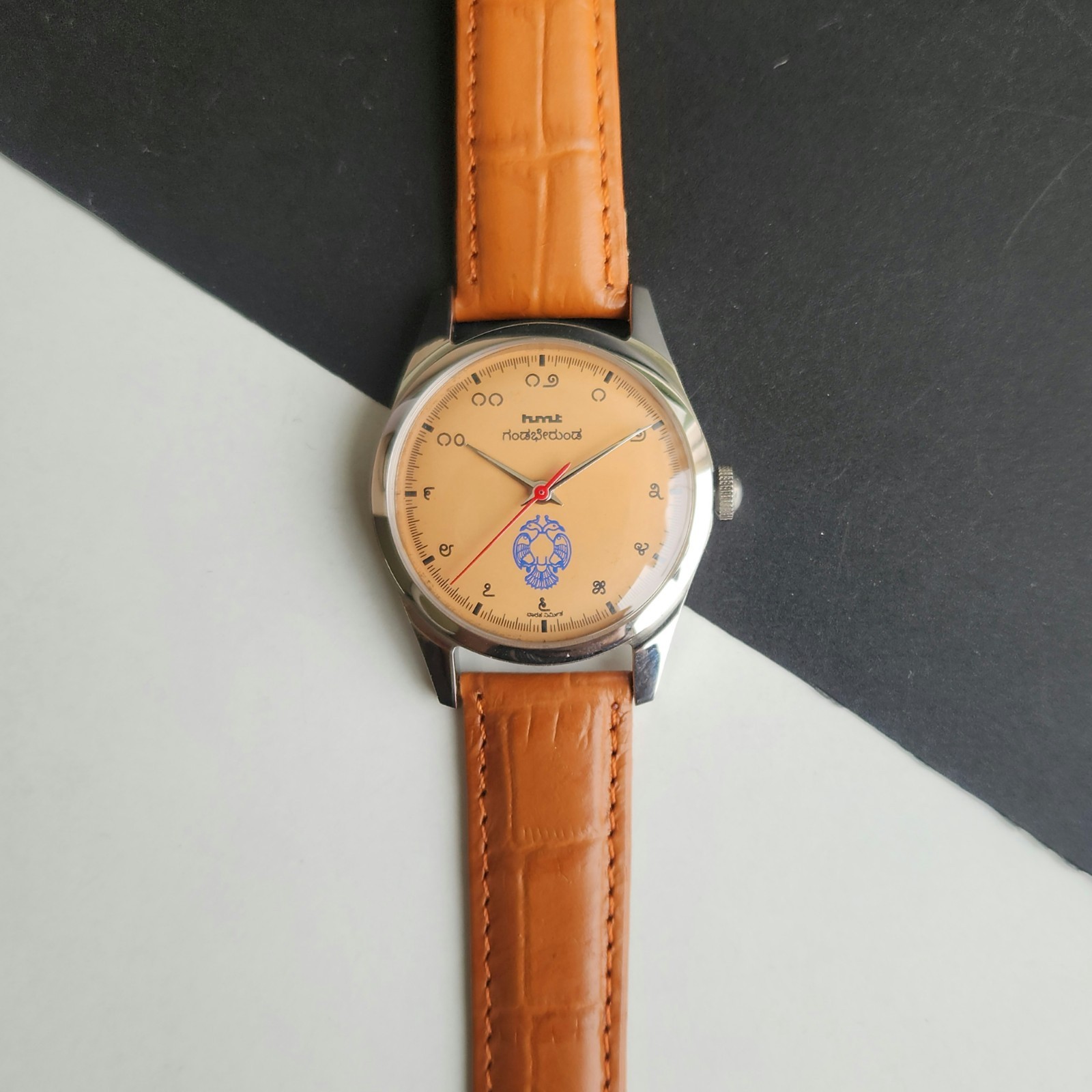 Vintage HMT Janata Kannada Orange Face Mechanical Hand Winding Wrist Watch A49