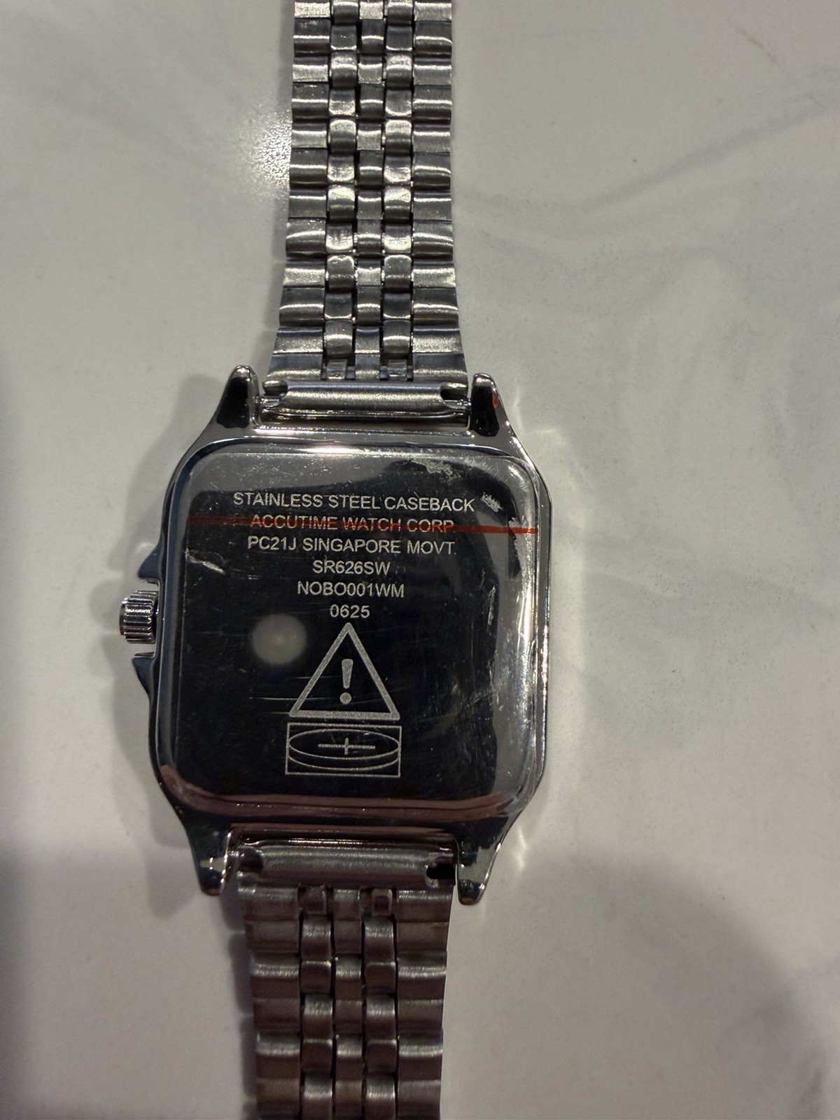 Accutime Silver Square Quartz Watch White Dial Roman Number Dial Silver Bracelet