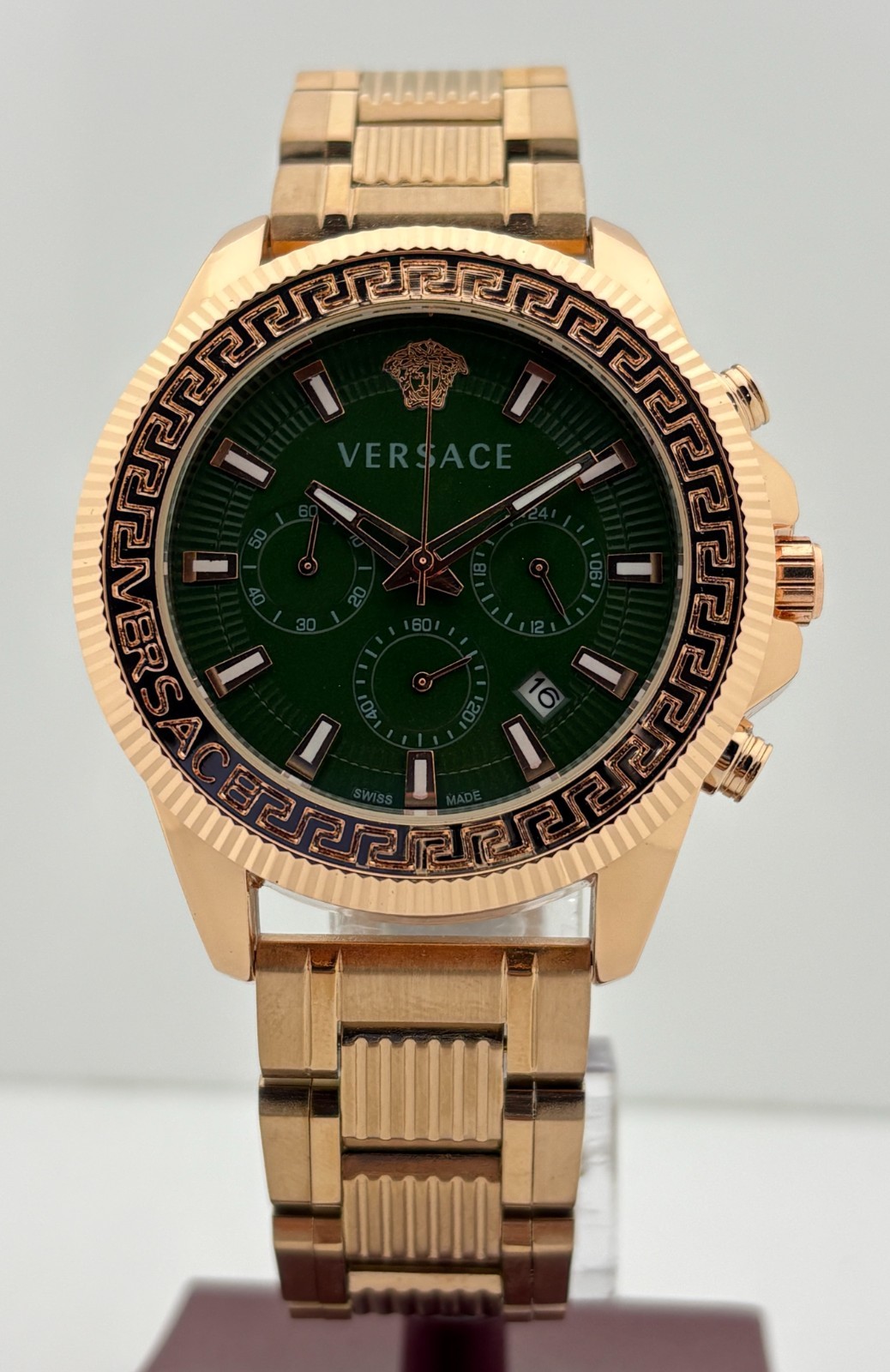 Refurbished Versace Greca Action Chrono Quartz Green Dial Rose Gold-Plated Watch