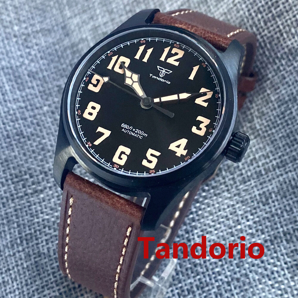 39mm Sapphire Glass Black PVD Pilot 20ATM Japan NH35A PT5000 Men Watch Luminous
