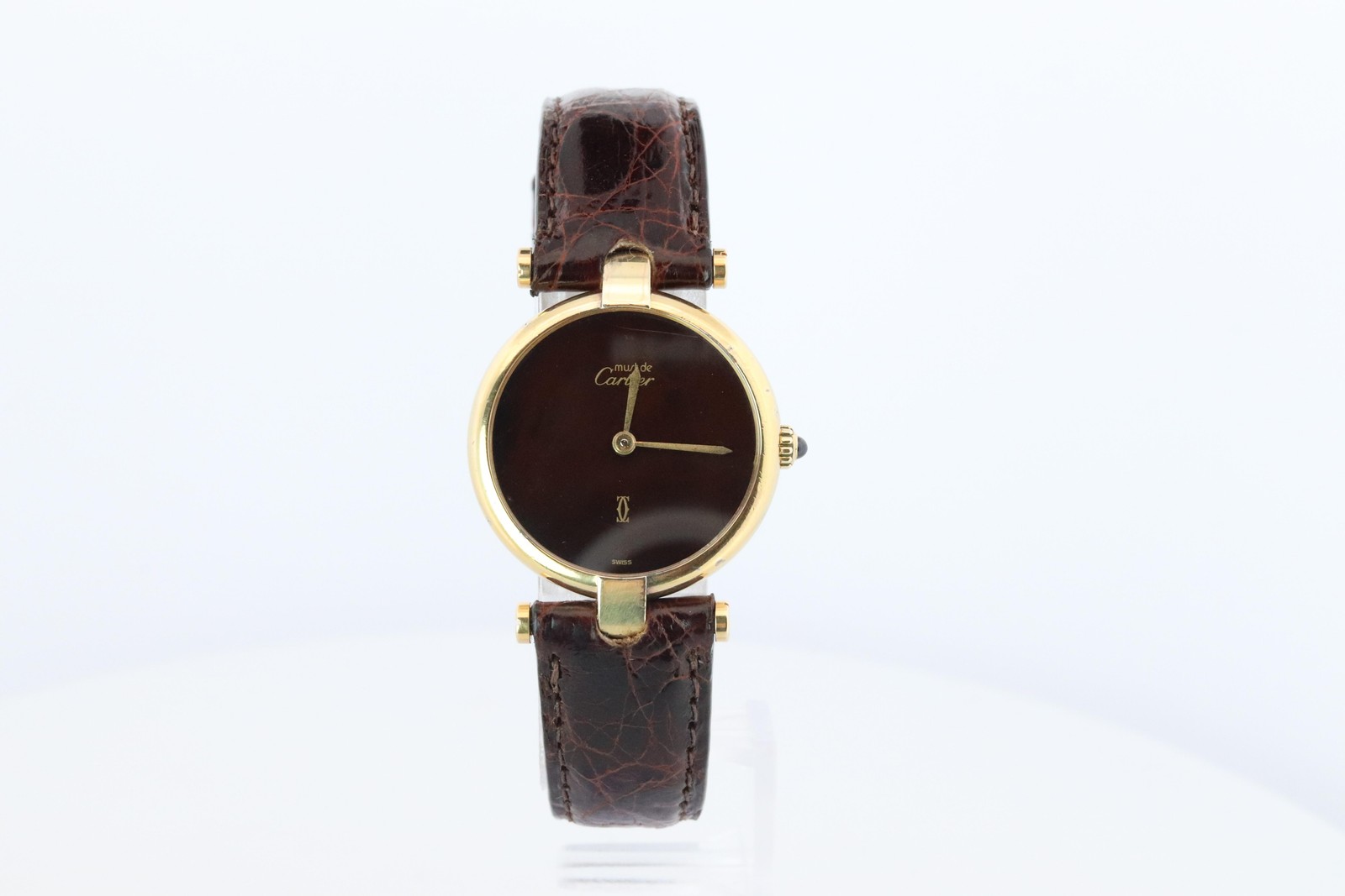 Genuine Cartier Watch. Must de Cartier Vendome Round Argent Vermeil Brown ladies