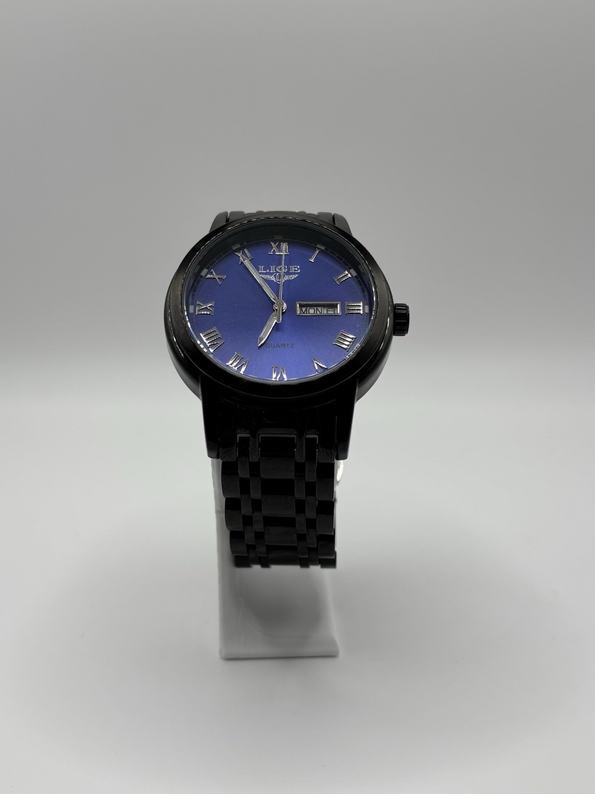 Lige Dream 1853 Men’s Watch Day/Date Fancy Blue Dial Black Band New Battery