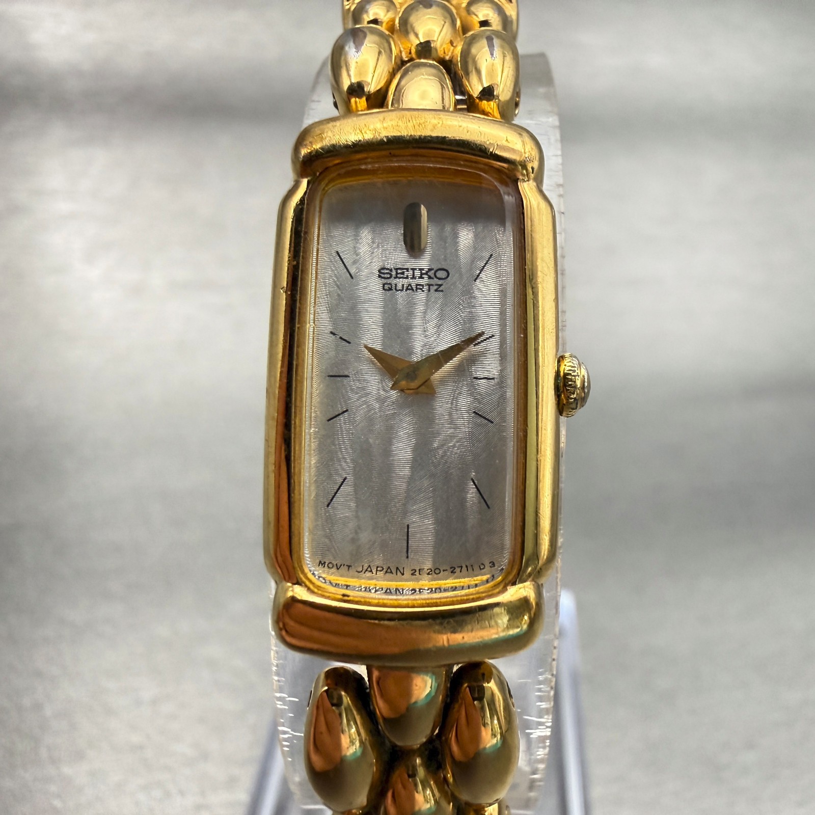 Seiko Tank Watch Women 13mm MOP Dial Gold Tone Rectangle 2E20-7181 New Battery