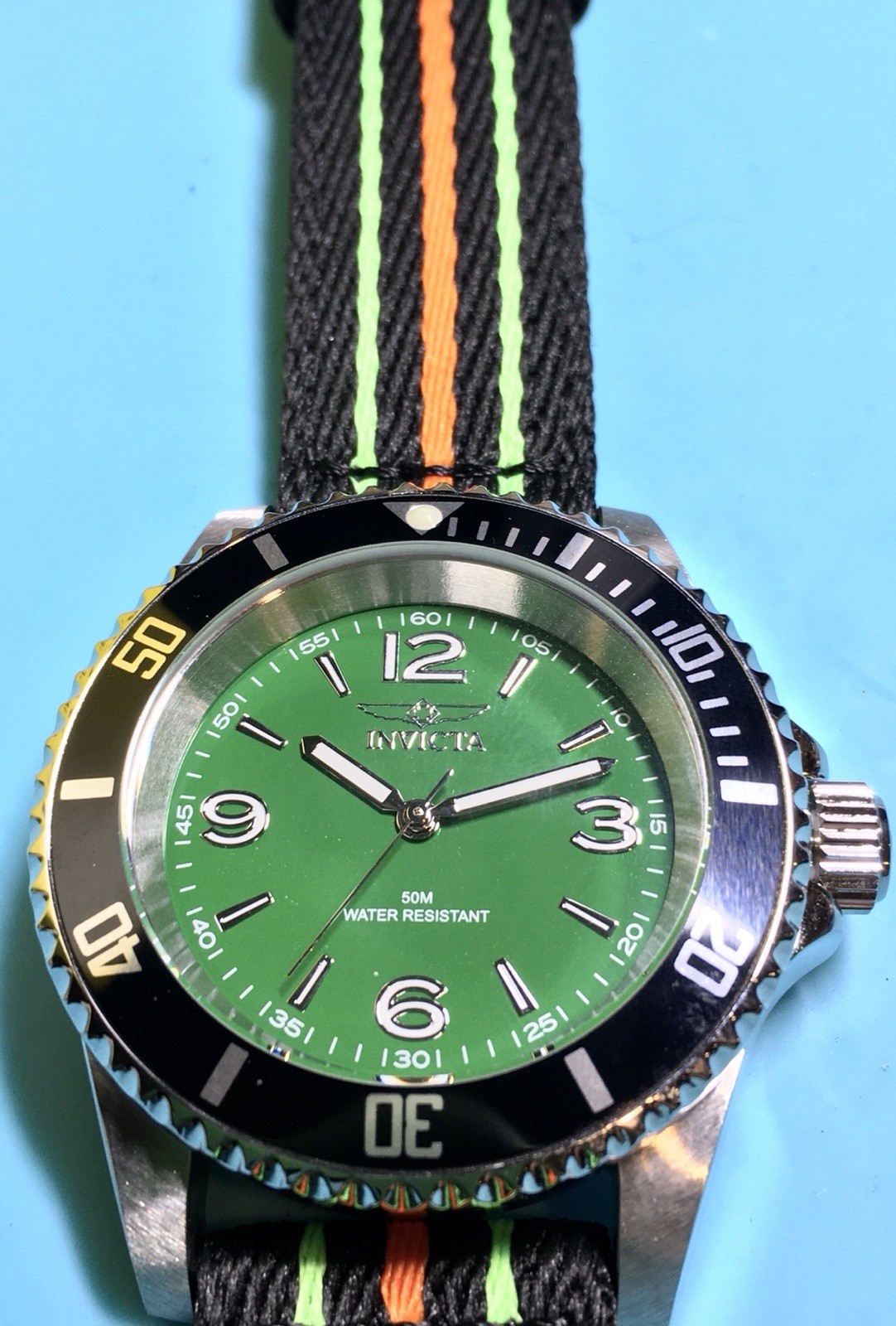 INVICTA PRO DIVER GREEN FATHOMS STYLE NO DATE ALPHA NUMERIC 40MM QUARTZ CUSTOM