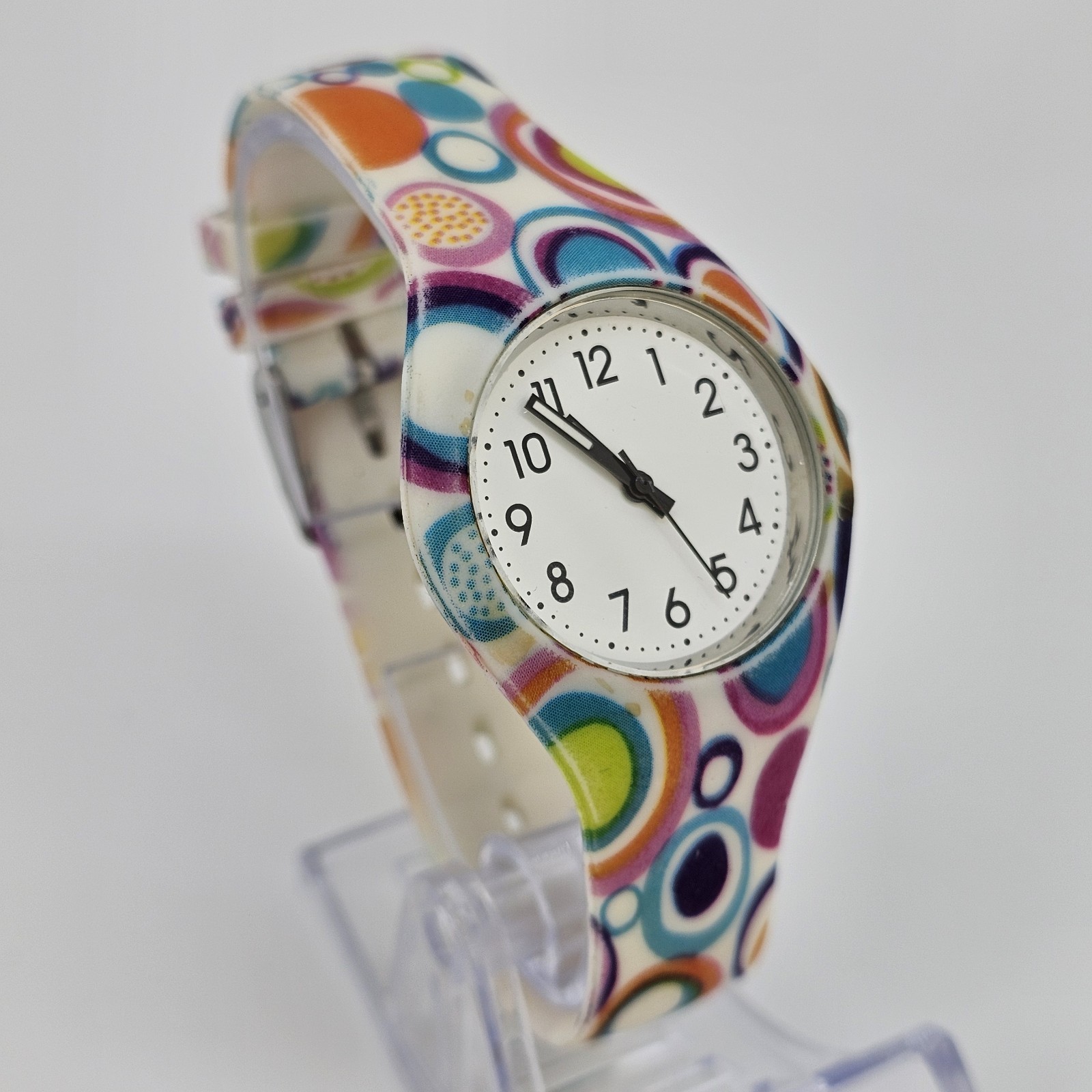 34MM Women’s Watch White Dial Multicolor Plastic Bands New Battery