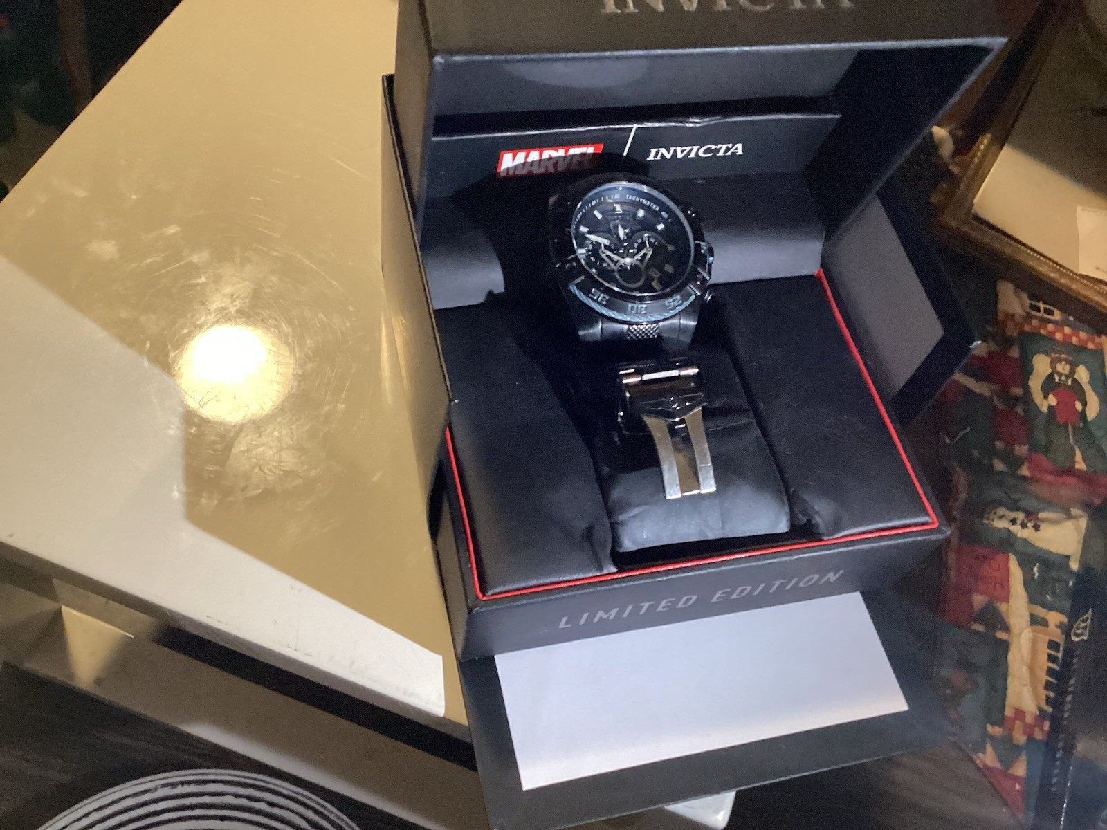 Invicta Marvel Limited Edition Quartz Black Dial SS Bracelet Tachymeter Bezel