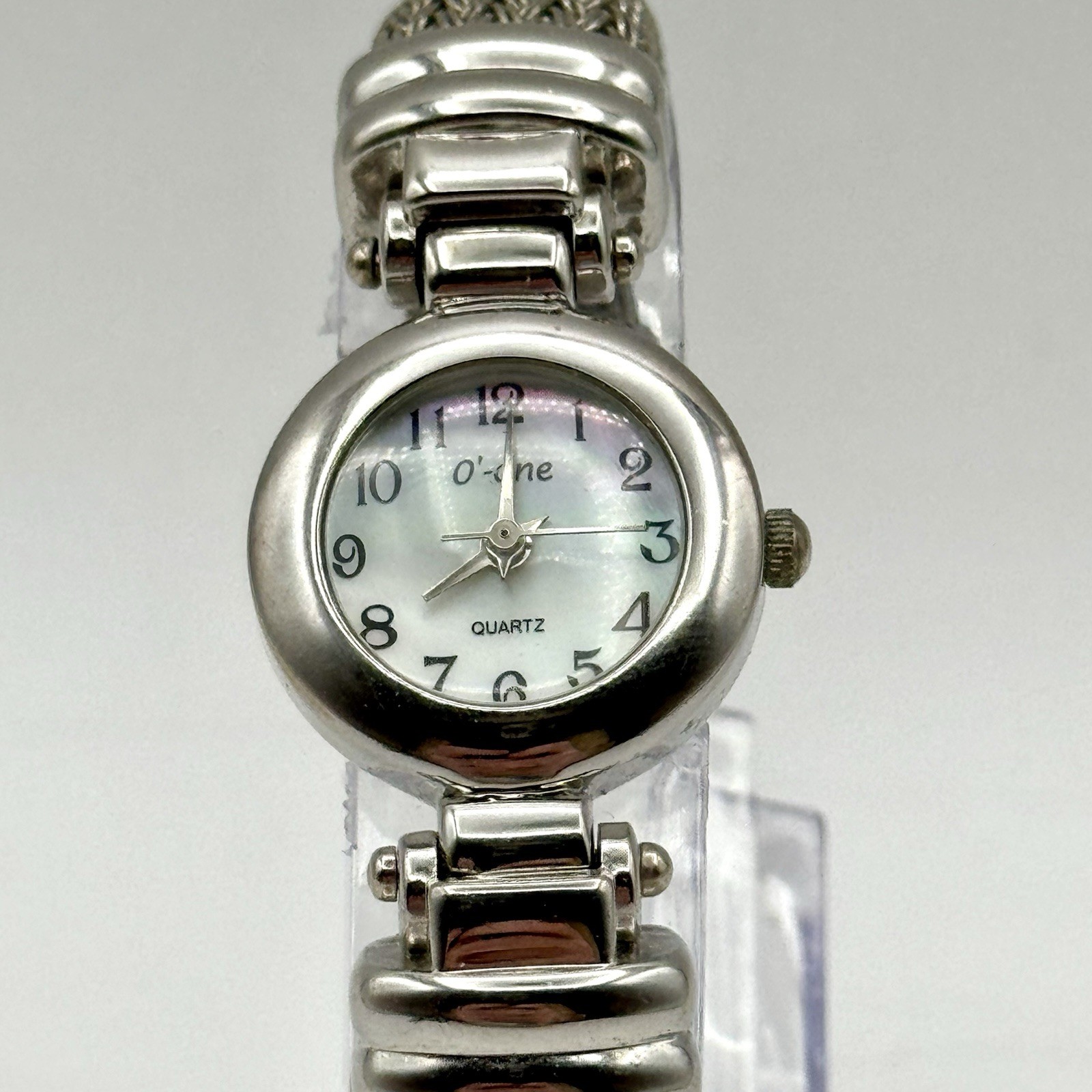 O’ -One Watch Silver Bangle Cuff MOP Dial Vintage Fashion Quartz Japan Movement