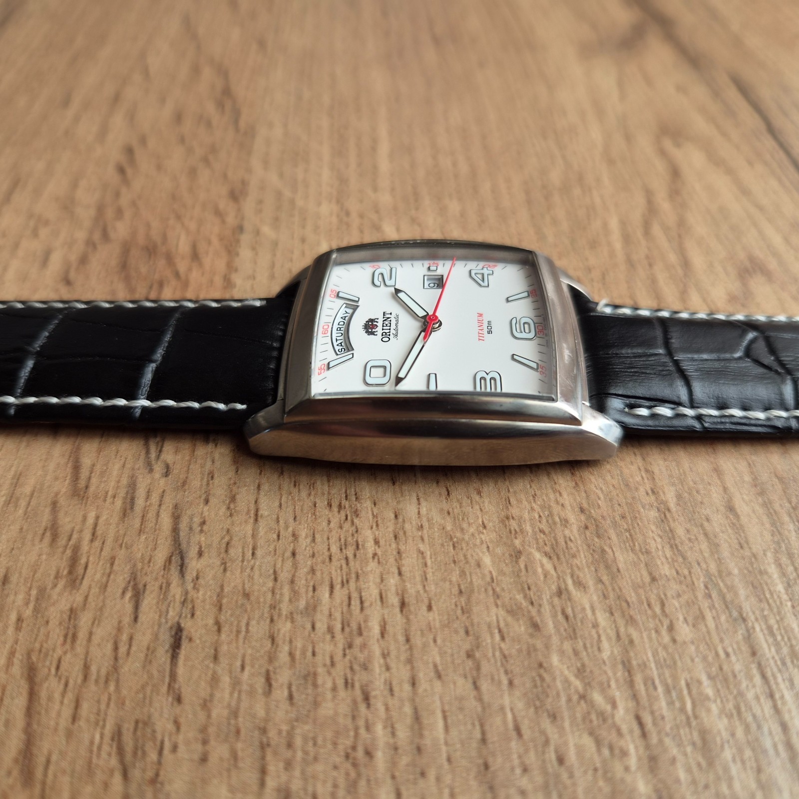 Orient President square watch Day date Automatic Japan white watch