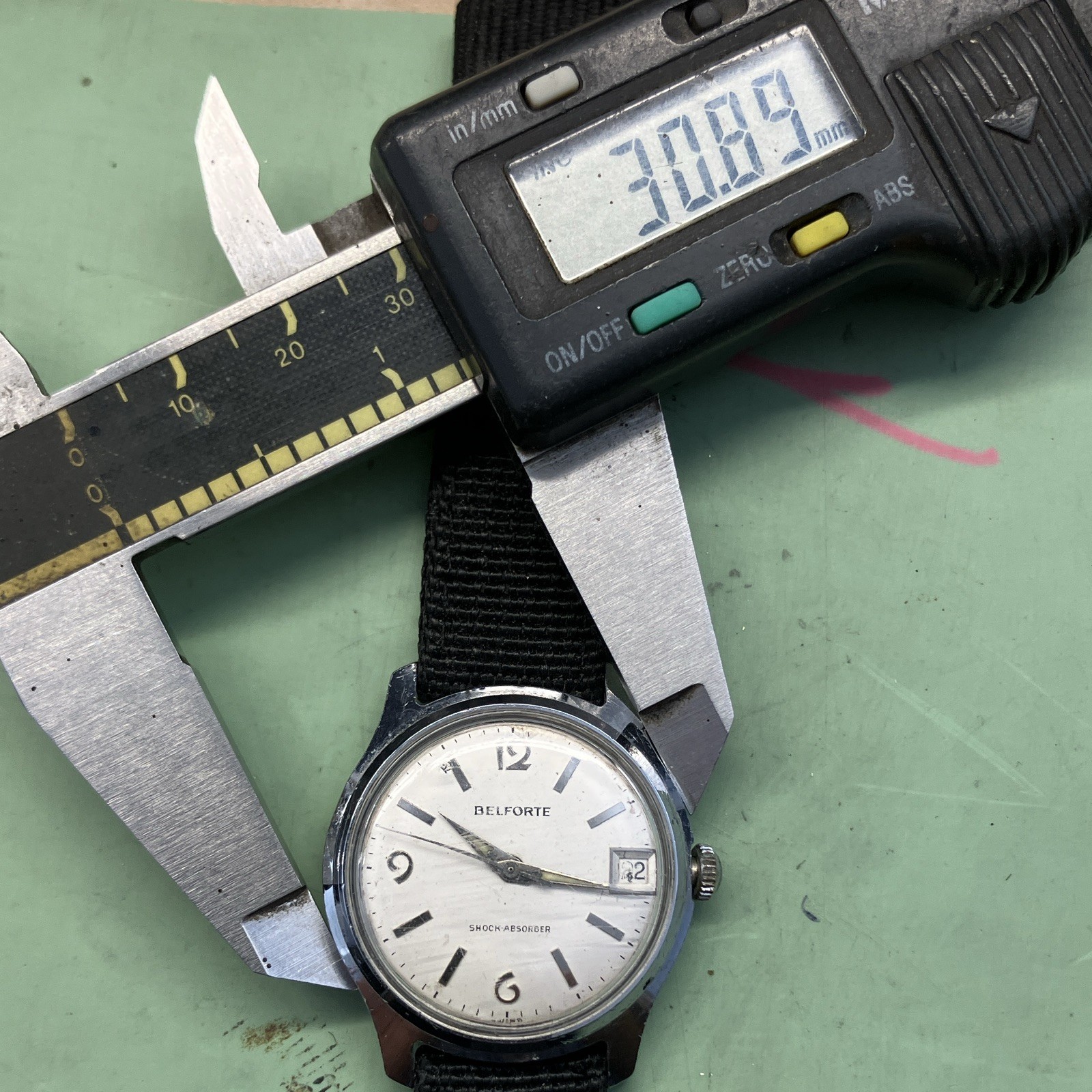 Belforte Shock Absorber Manual-Wind Date Silver Dial Black Nylon Strap