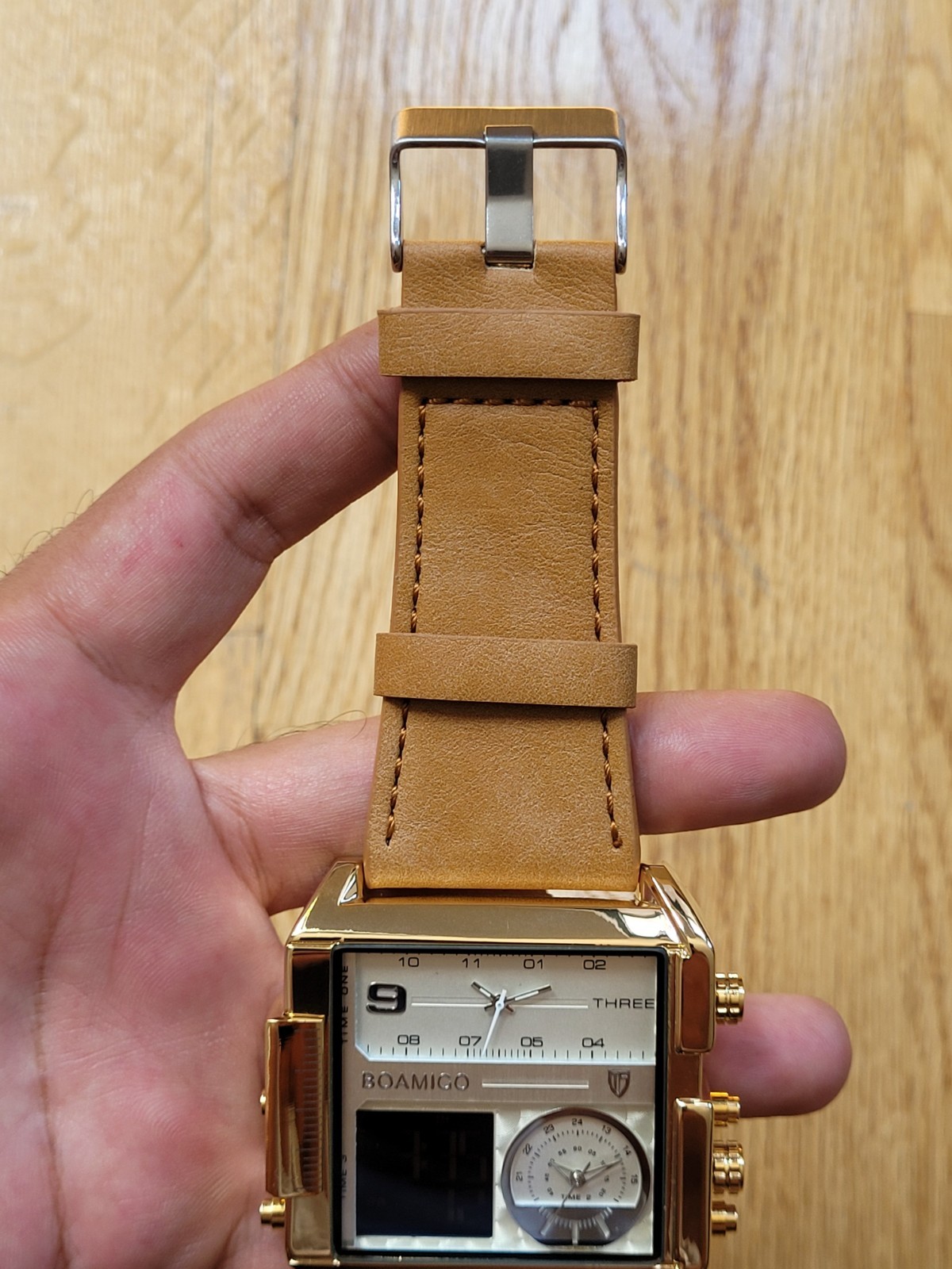 BOAMIGO Big Square Dial 3 TimeZone Stylish Watch For Men