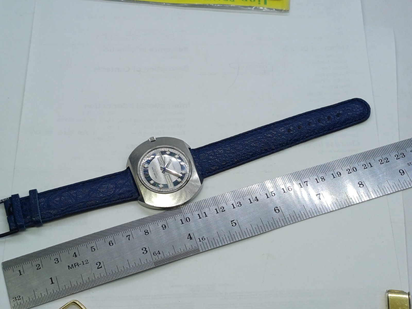 RARE FAVRE LEUBA 36000 HIGH BEAT UFO DUOMATIC MENS BLUE AUTOMATIC WATCH 45MM 21J
