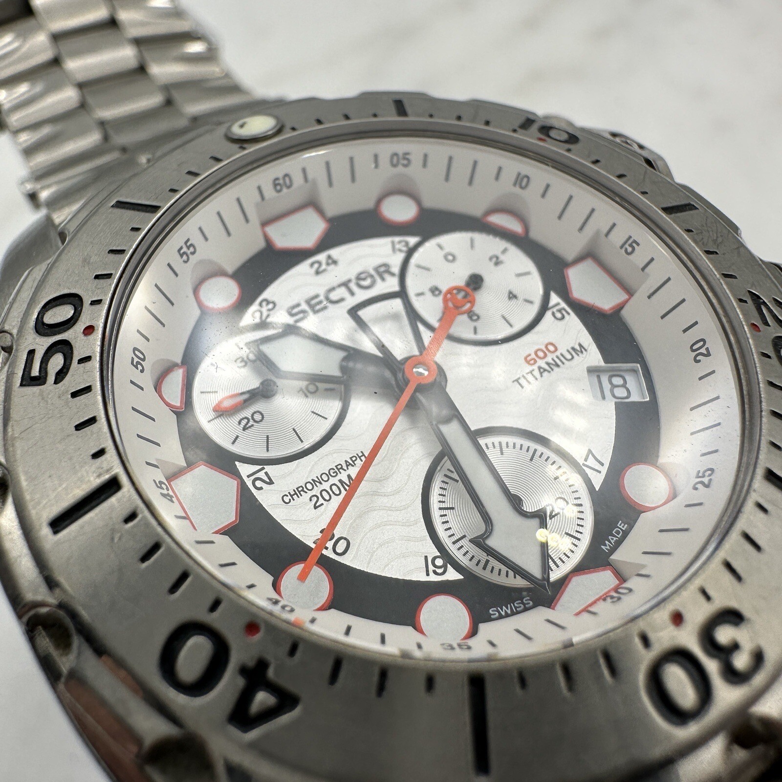 Sector Diver 600 G. Chronograph 200M Titanium 44mm, Wrist Sz. 6.5” Working, READ