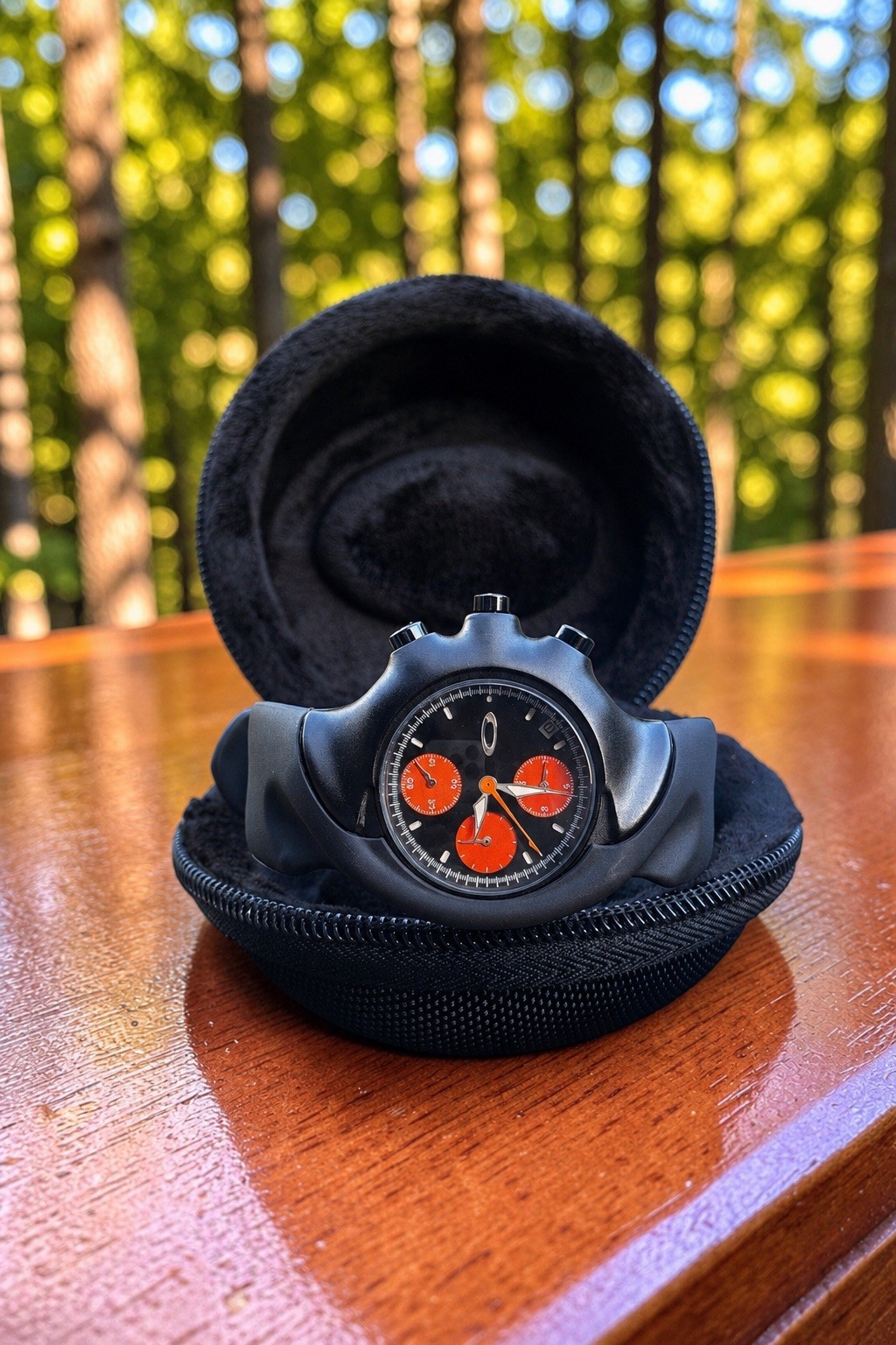 Oakley Detonator Chronograph Watch Black Orange Dial Rubber Strap Y2K 2000 Sport