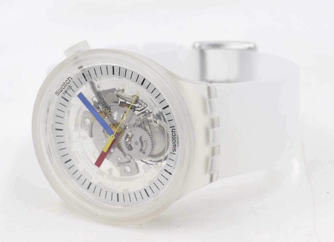 New Swiss Swatch CLEARLY BOLD Matte Silicone Skeleton Watch 47mm SB01K100 $125