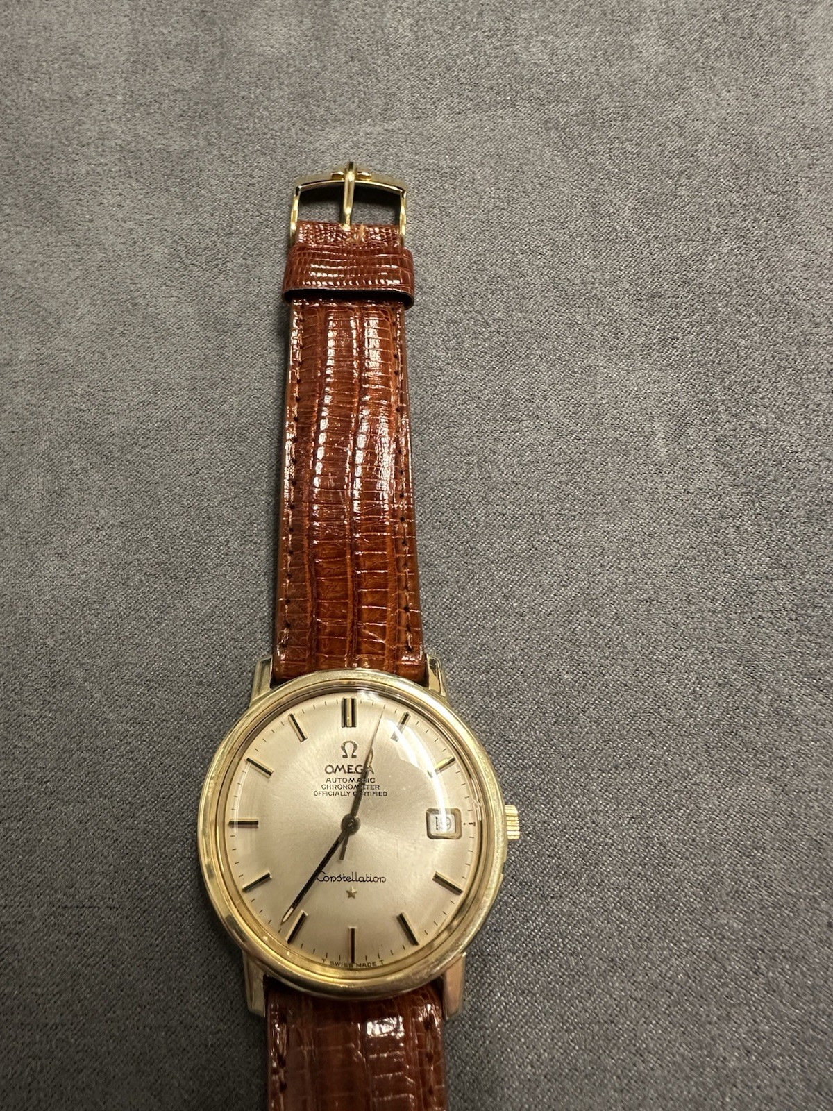 Omega Constellation 168.010 Quick Set Gold Capped Leather Band Men’s Watch