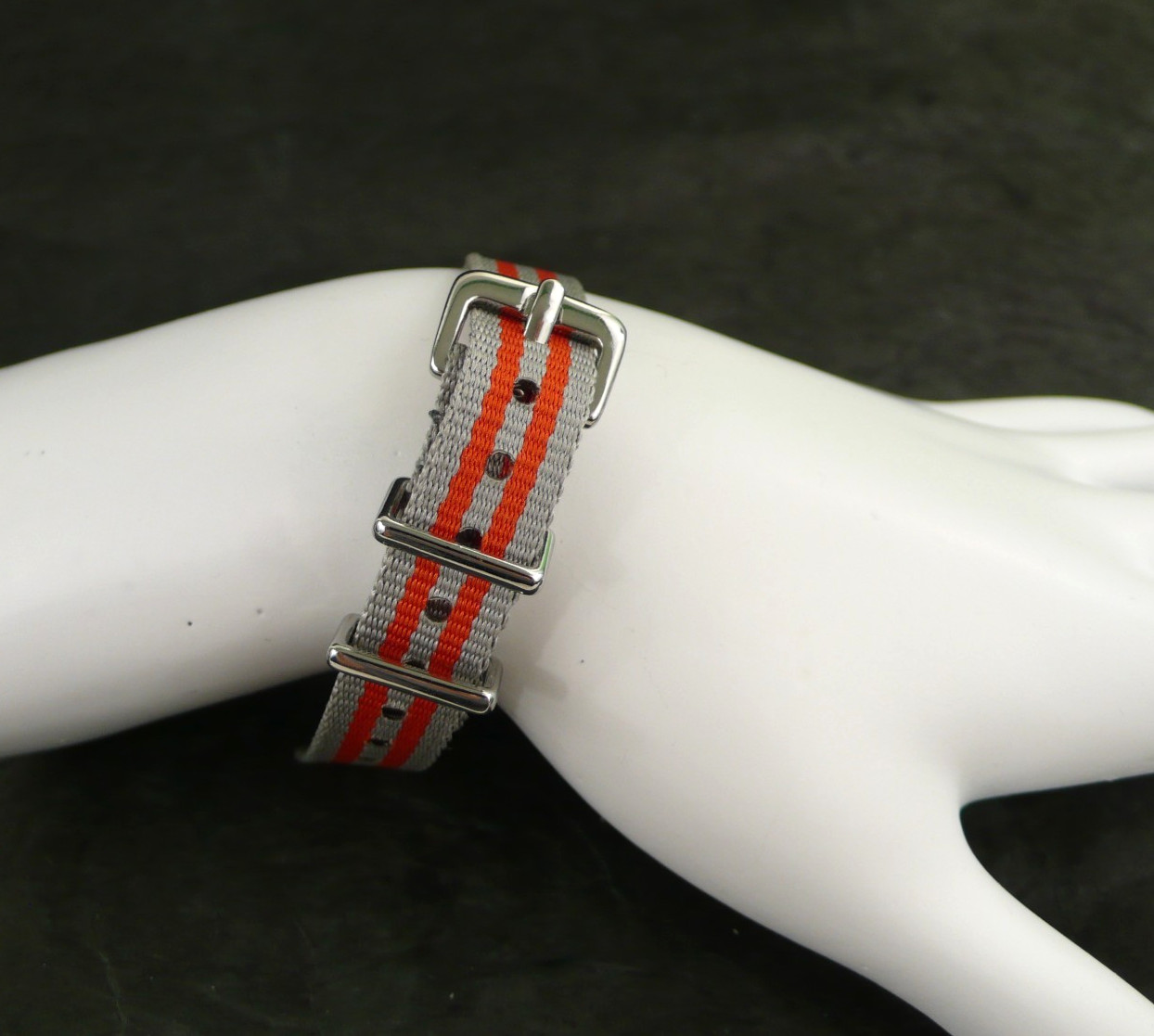 NEW J. CREW ORANGE & GRAY GROSGRAIN WOMENS SLIP ON WATCH BAND 14mm SILVER BUCKLE