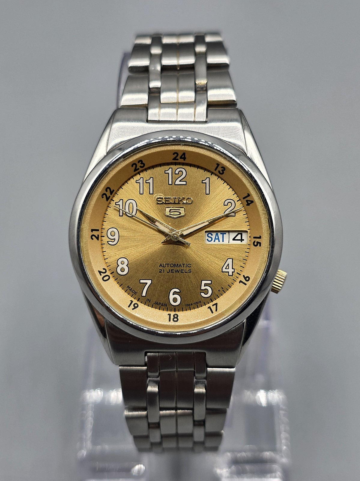 Seiko 5 Automatic 21 Jewels Rare Gold Railway Time Day/Date Japan Men’s Watch