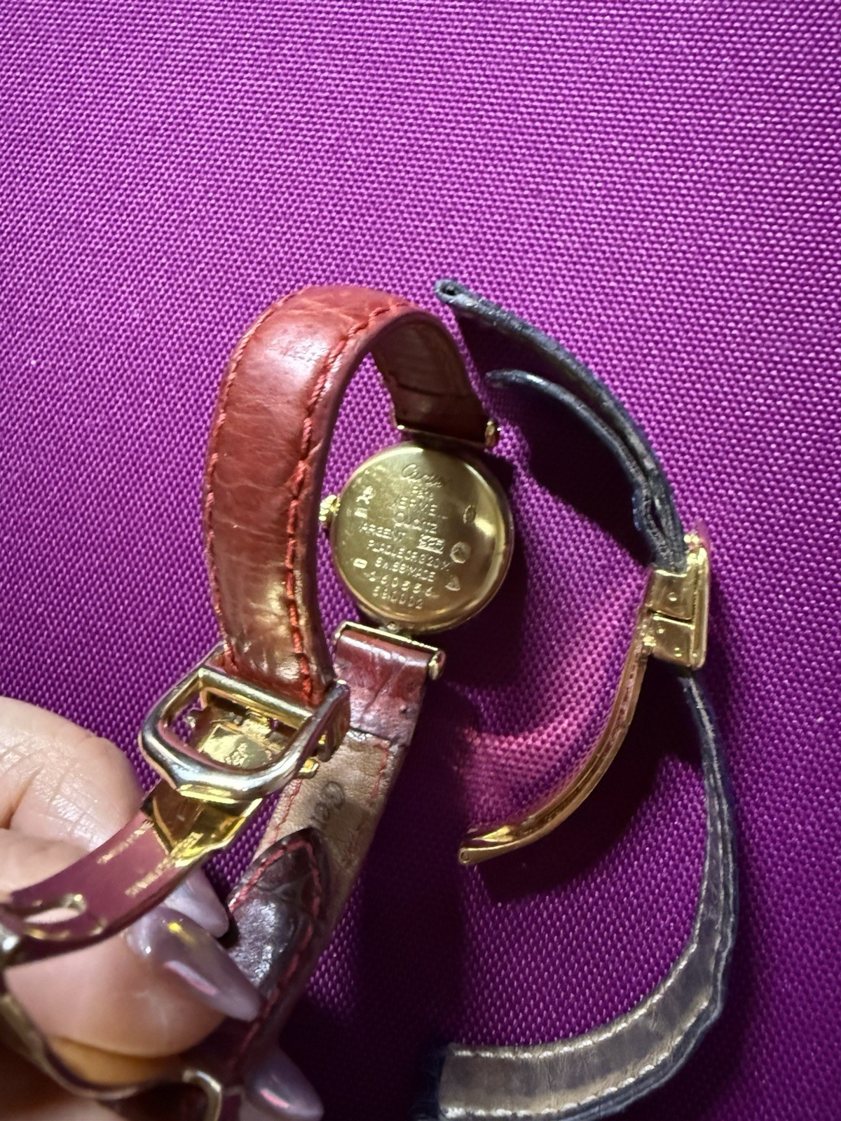 Vintage Must De Cartier Ladies Watch -Gold Tone Red Leather Strap+Black Strap