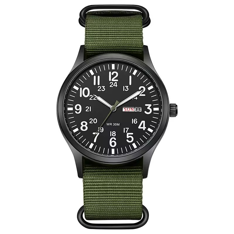 TPW Field Watch, Easy Read Fabric Nylon Strap, Military Green, Quartz Movement