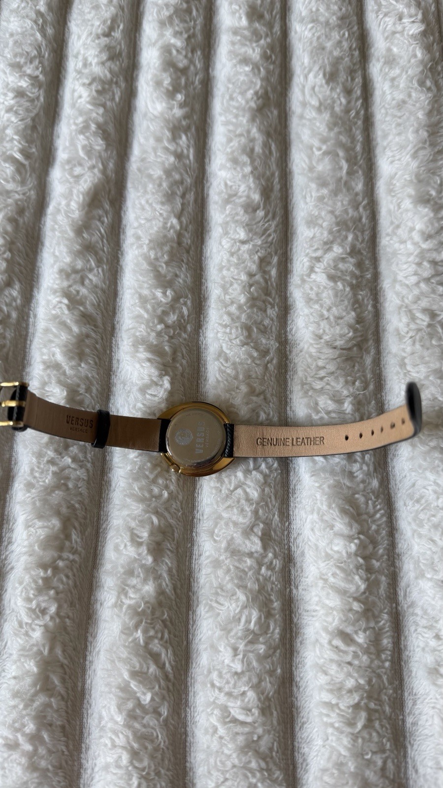 Versus Versace Women’s Quartz Watch Gold Tone Case Black Dial Leather Strap