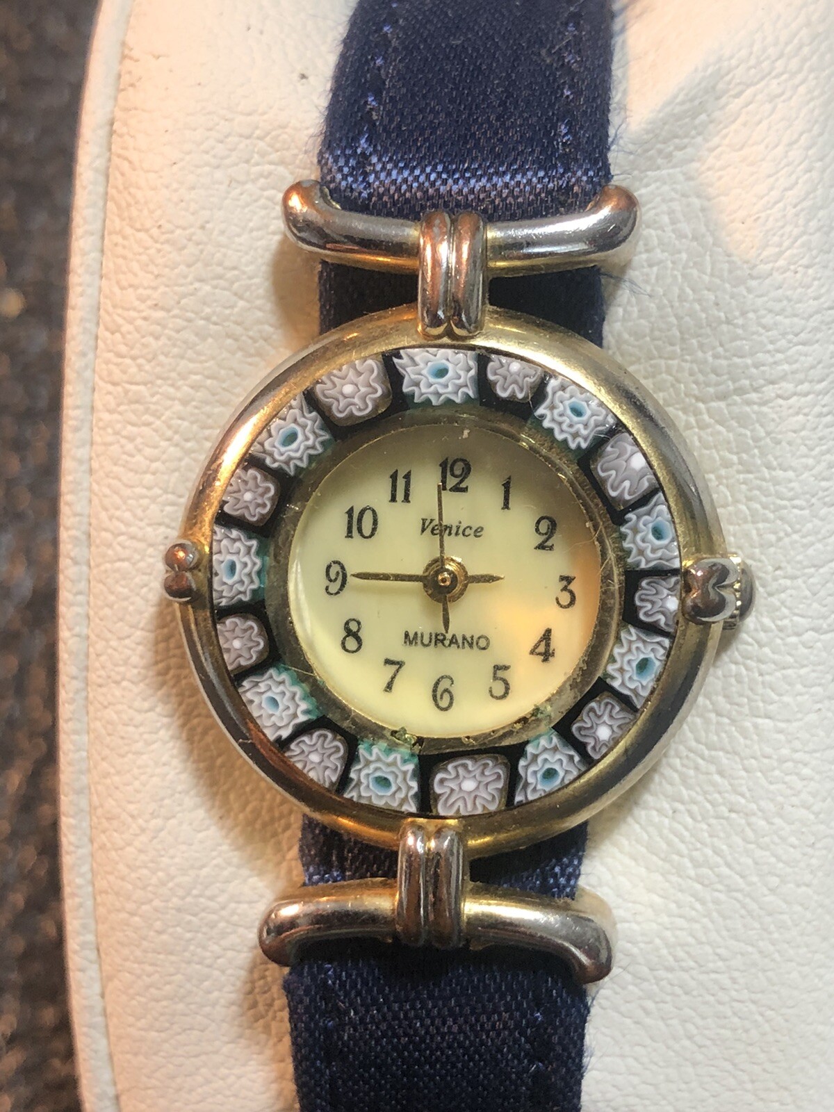 Venice Murano Millefiori Women’s Watch 24mm Navy Blue New Peugeot Band & Battery