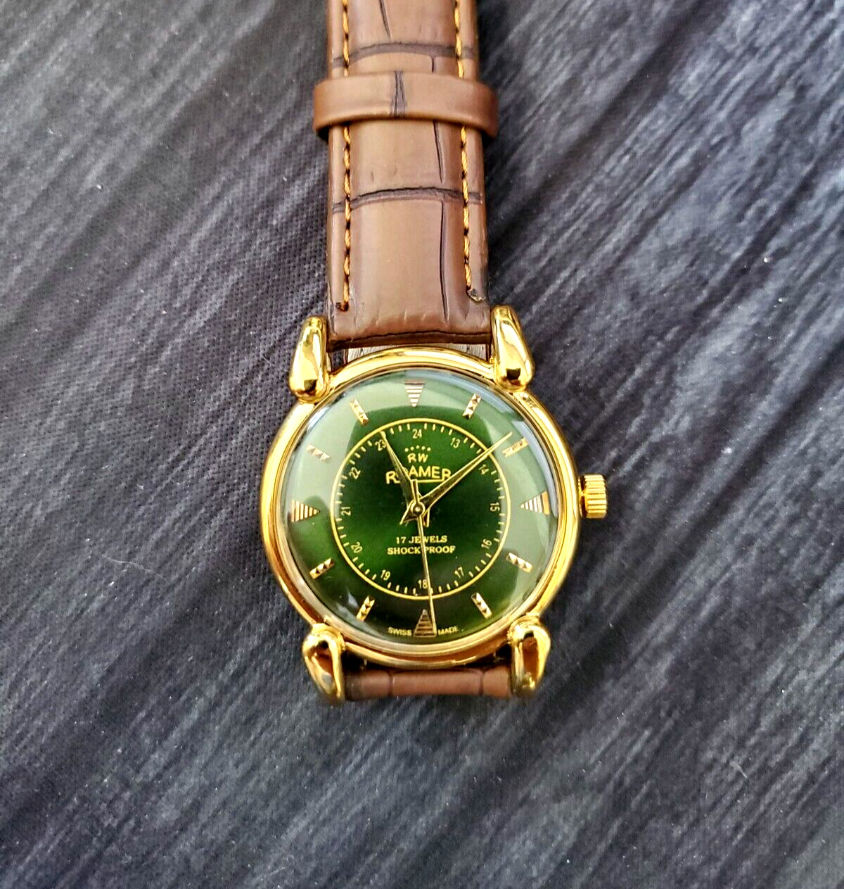 RARE Roamer Shock Proof Manual Wind Swiss Watch Restored Serviced GLD-GRN-BRW