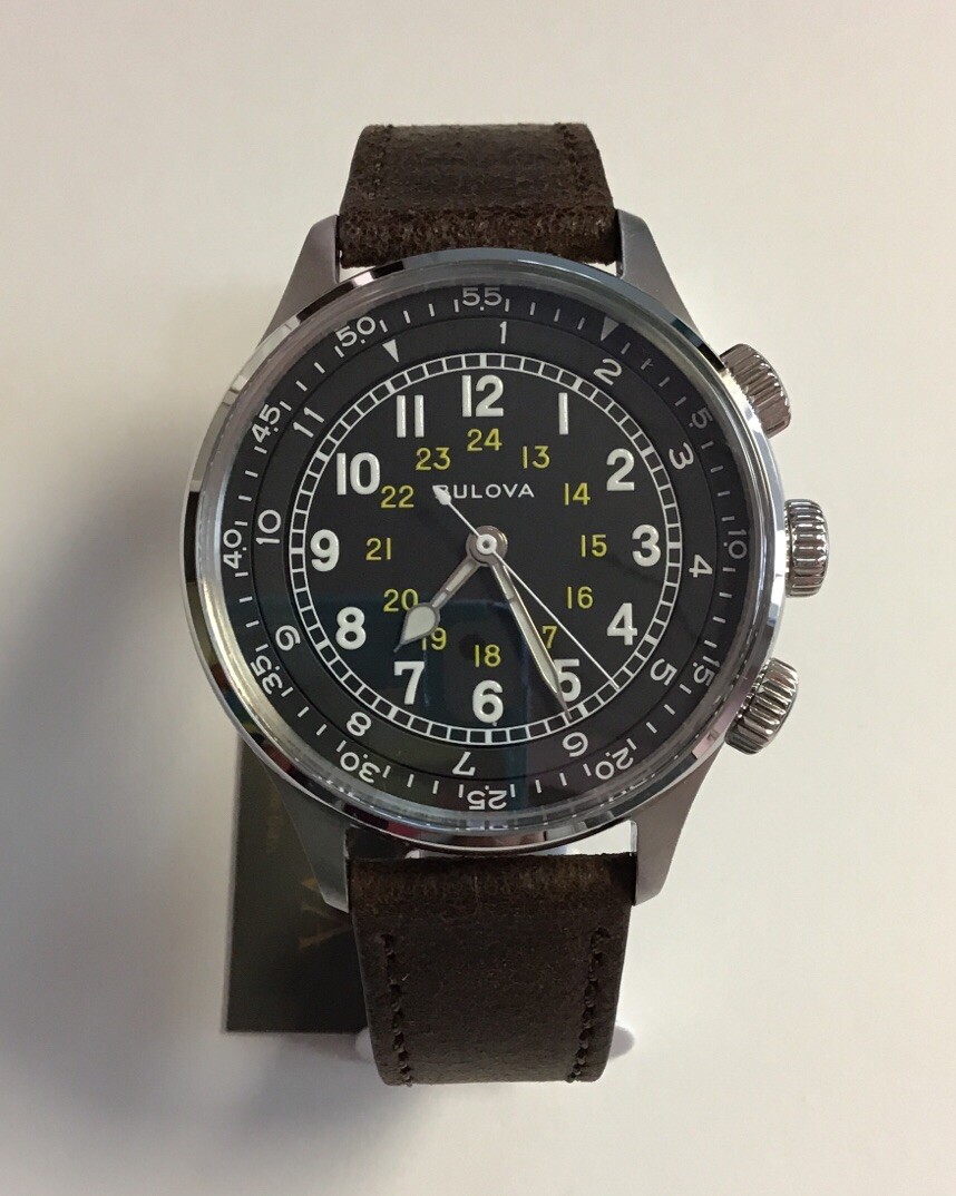 BULOVA Men’s A-15 Pilot Military Brown Leather Strap NATO Automatic WATCH 96A245