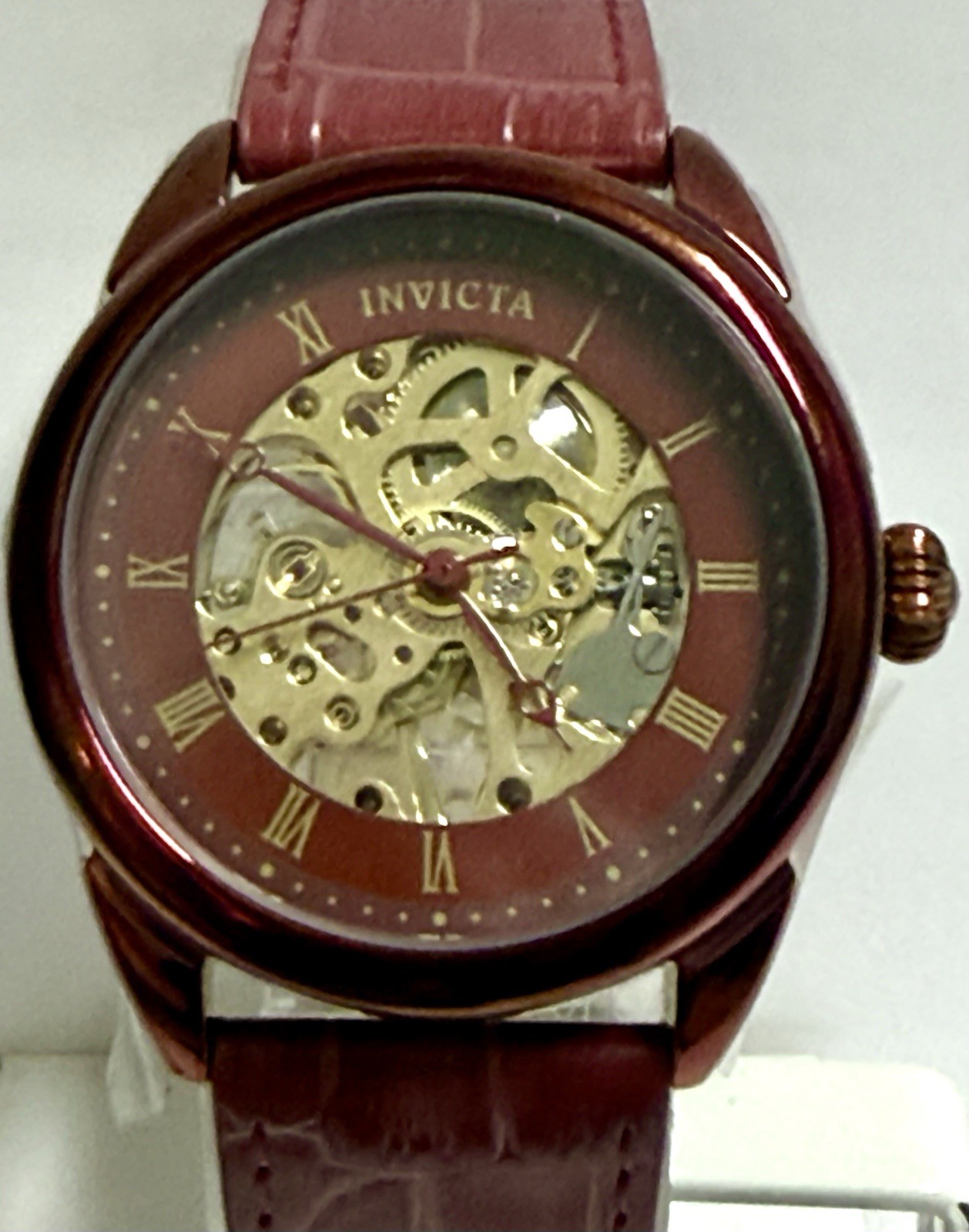 42mm Burgundy Case & Strap | Skeleton Mechanical Manual| Invicta SPECIALTY Watch