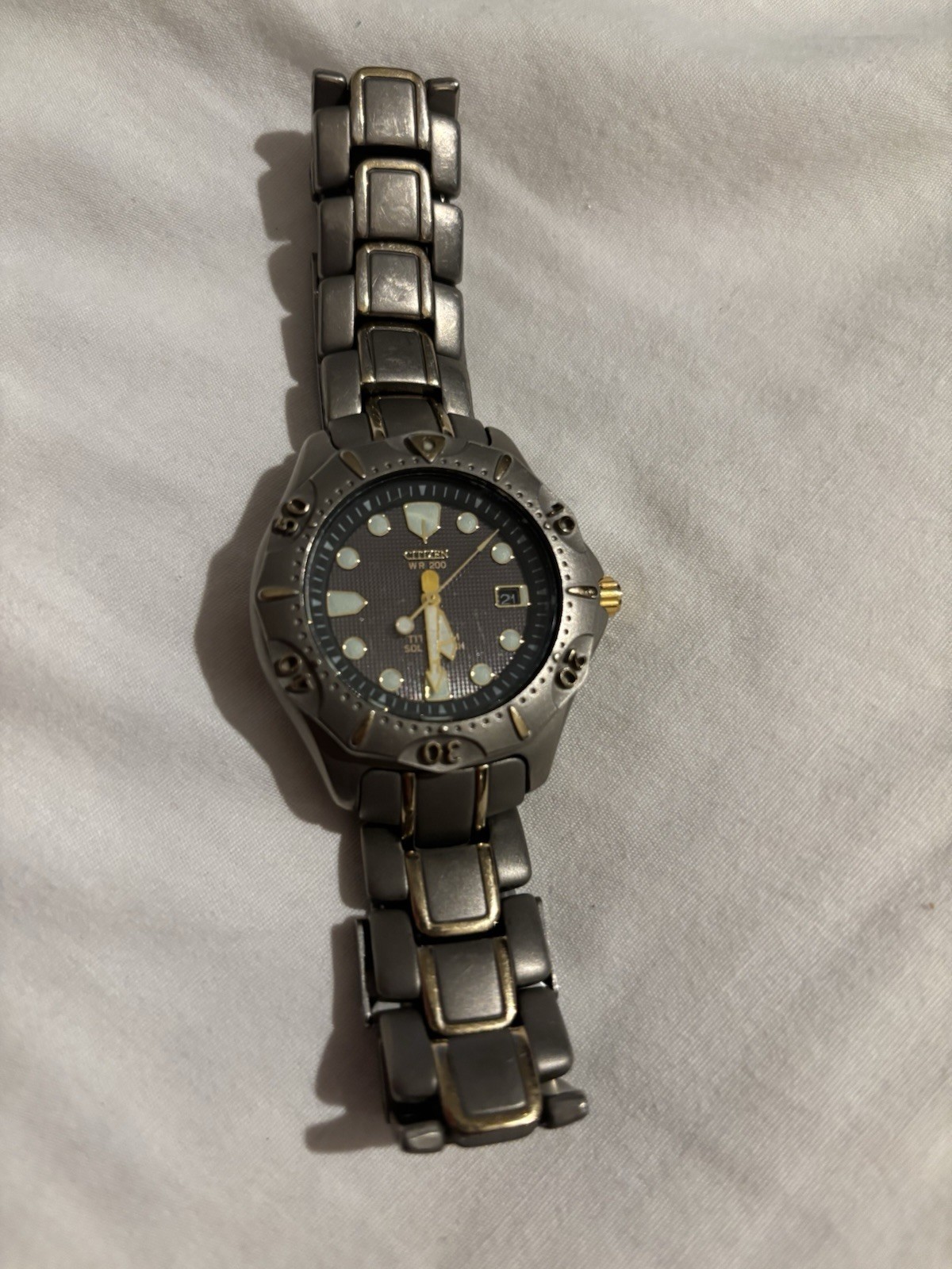 Citizen Eco-Drive Diver 200m Black Dial Gray/Gold Bracelet Date Watch