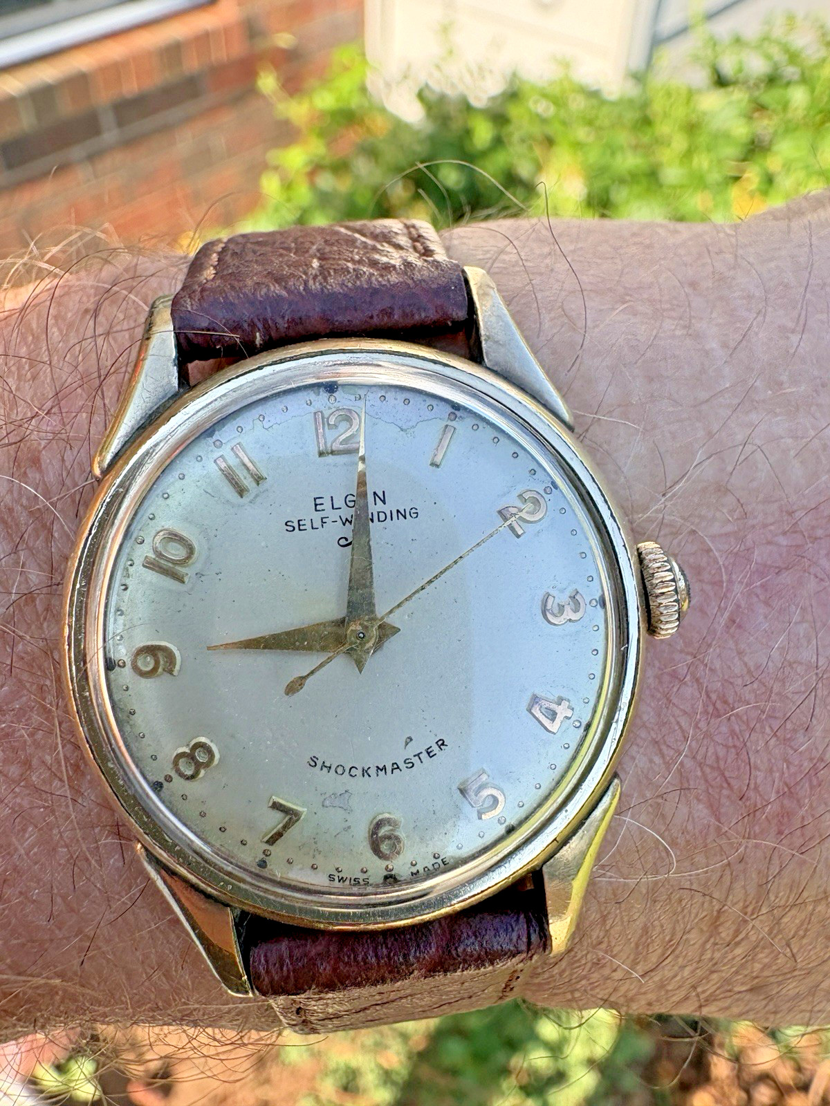 Vintage Elgin Shockmaster Self-Winding 17J 10K RGP Swiss Watch Runs New Crystal