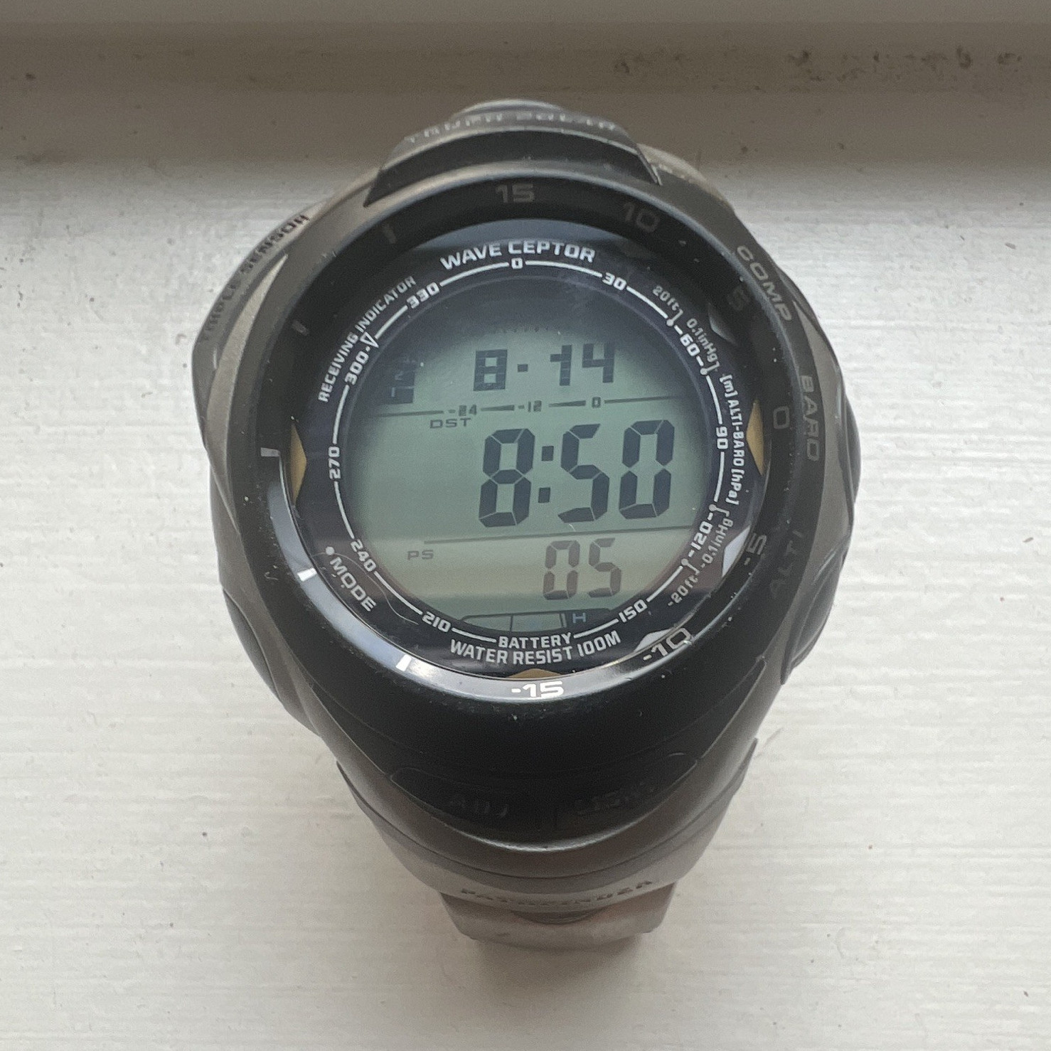 Casio Pathfinder Wave Ceptor Digital ABC Sensor Watch 100m Titanium bracelet.