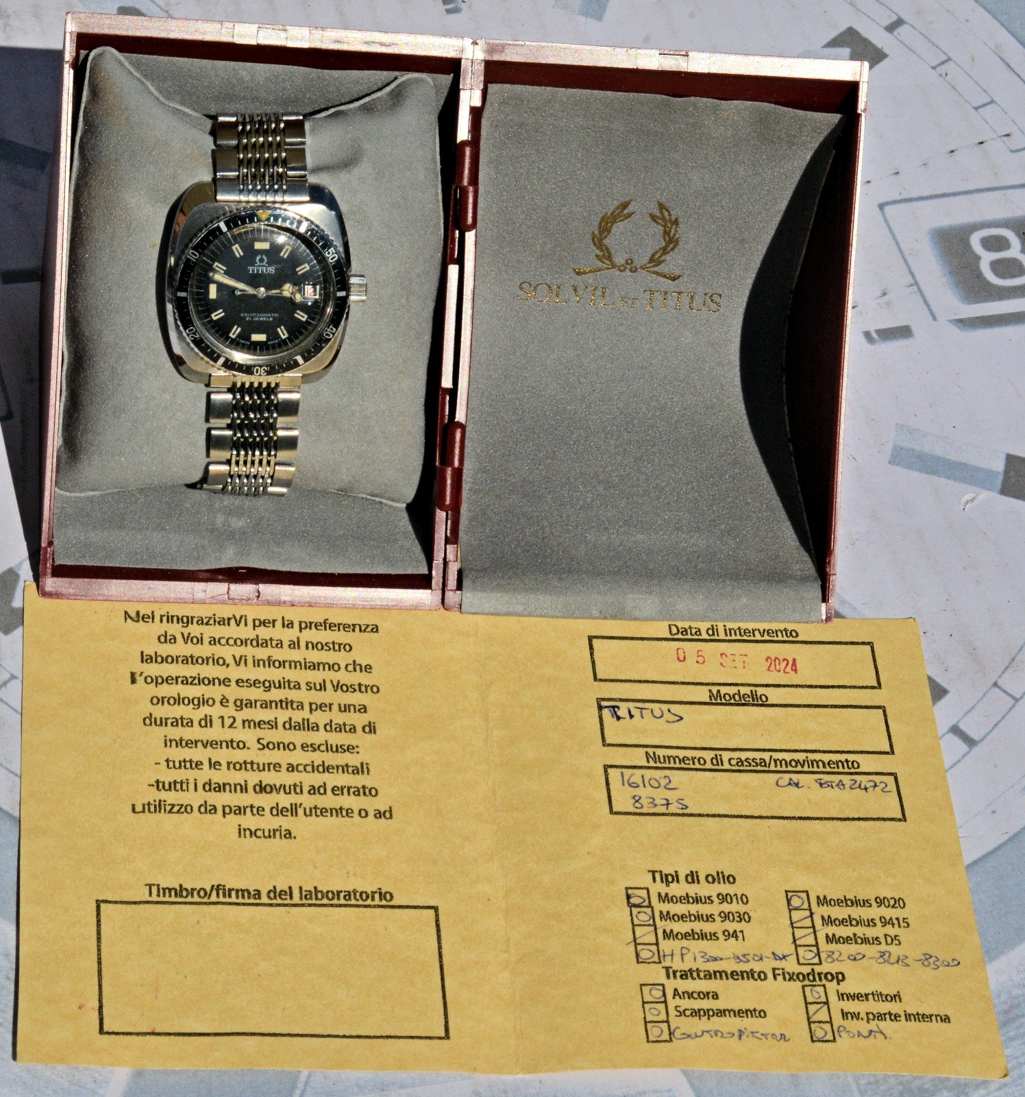 Titus Calypsomatic 8375 Diver Rare 1967-1970 Wrist Watch With Steel Bracelet