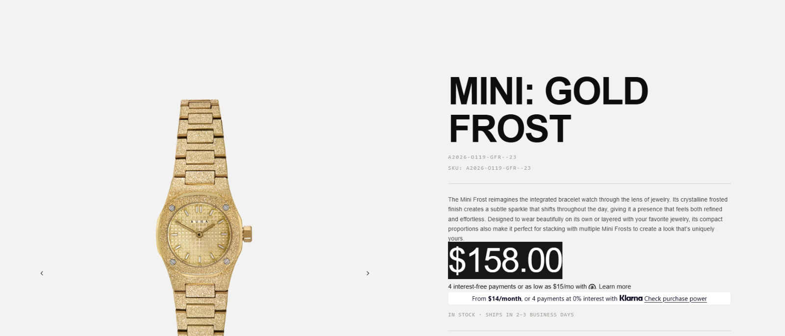 Aura Mini: Gold Frost 23mm MSRP $158 🔥New🔥